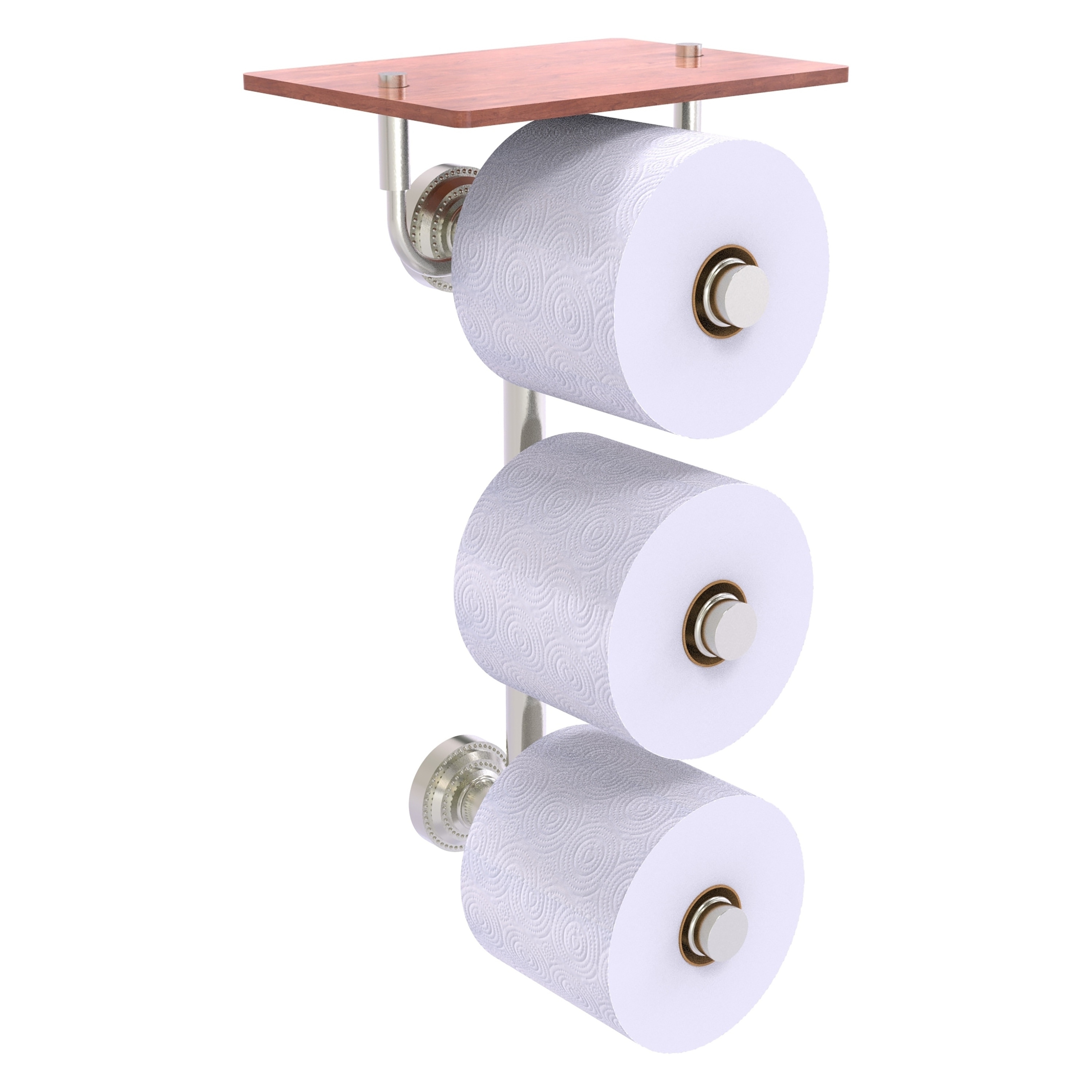Allied Brass DT-35-3VS-IRW-SN Dottingham Satin Nickel Wall mount Double post Toilet Paper Holder 3 -Rolls with Storage