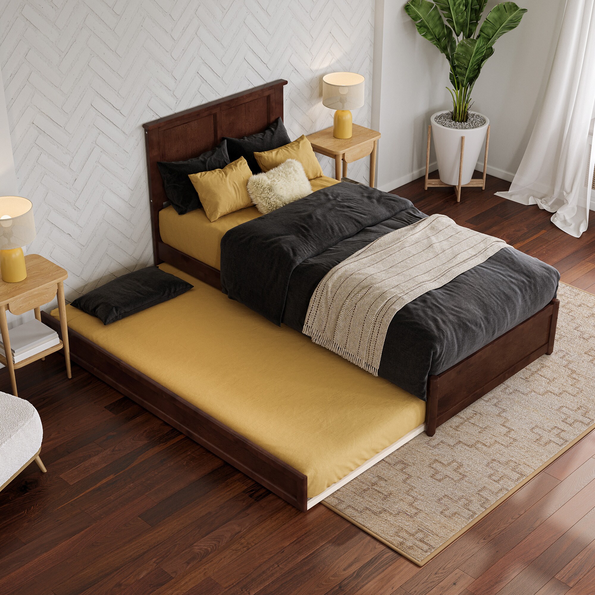 AFI Twin extra long Walnut Wood with Headboard in the Beds department ...