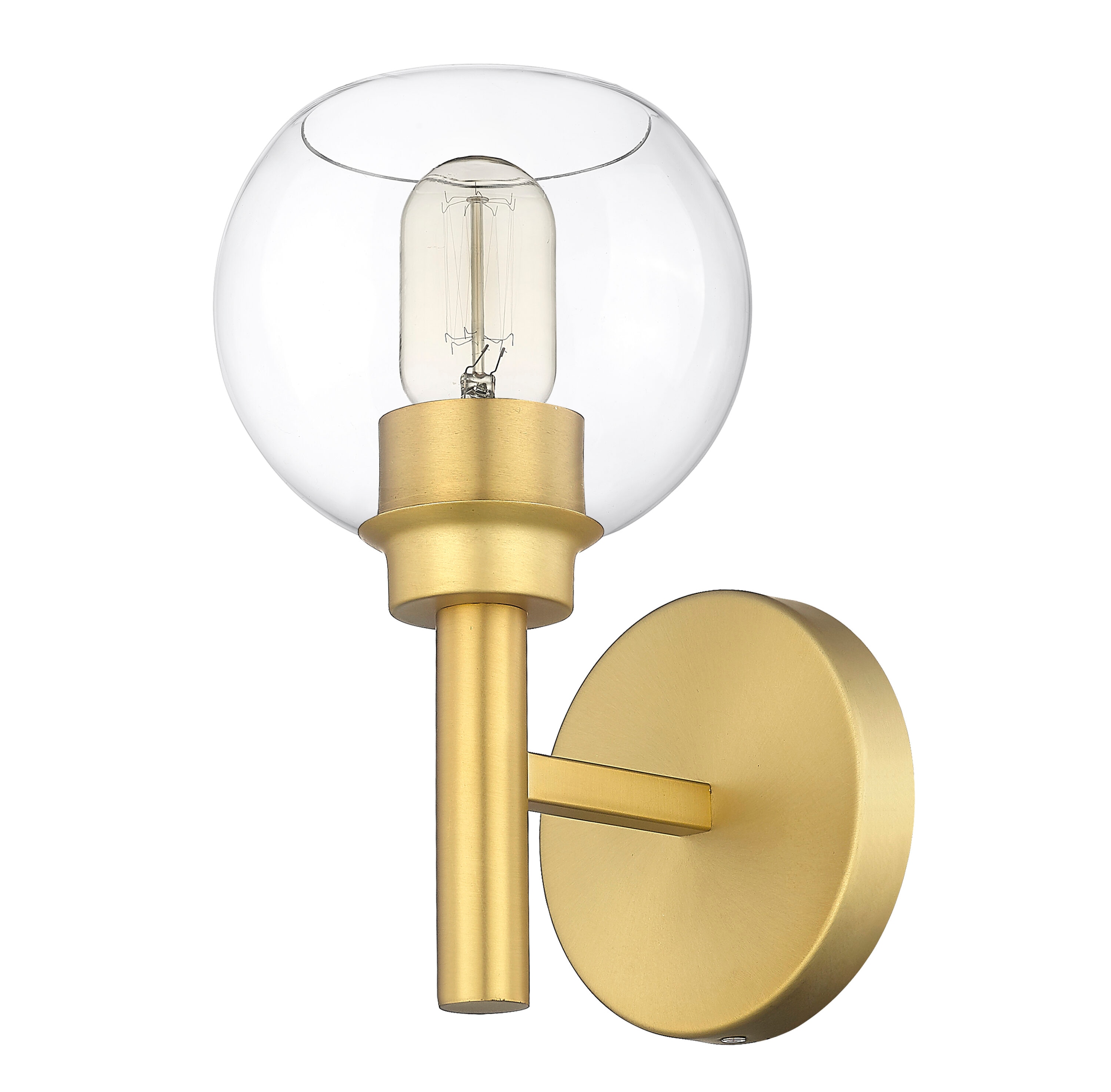 Brushed Gold 1-Light Wall Sconce with Clear Glass Shade