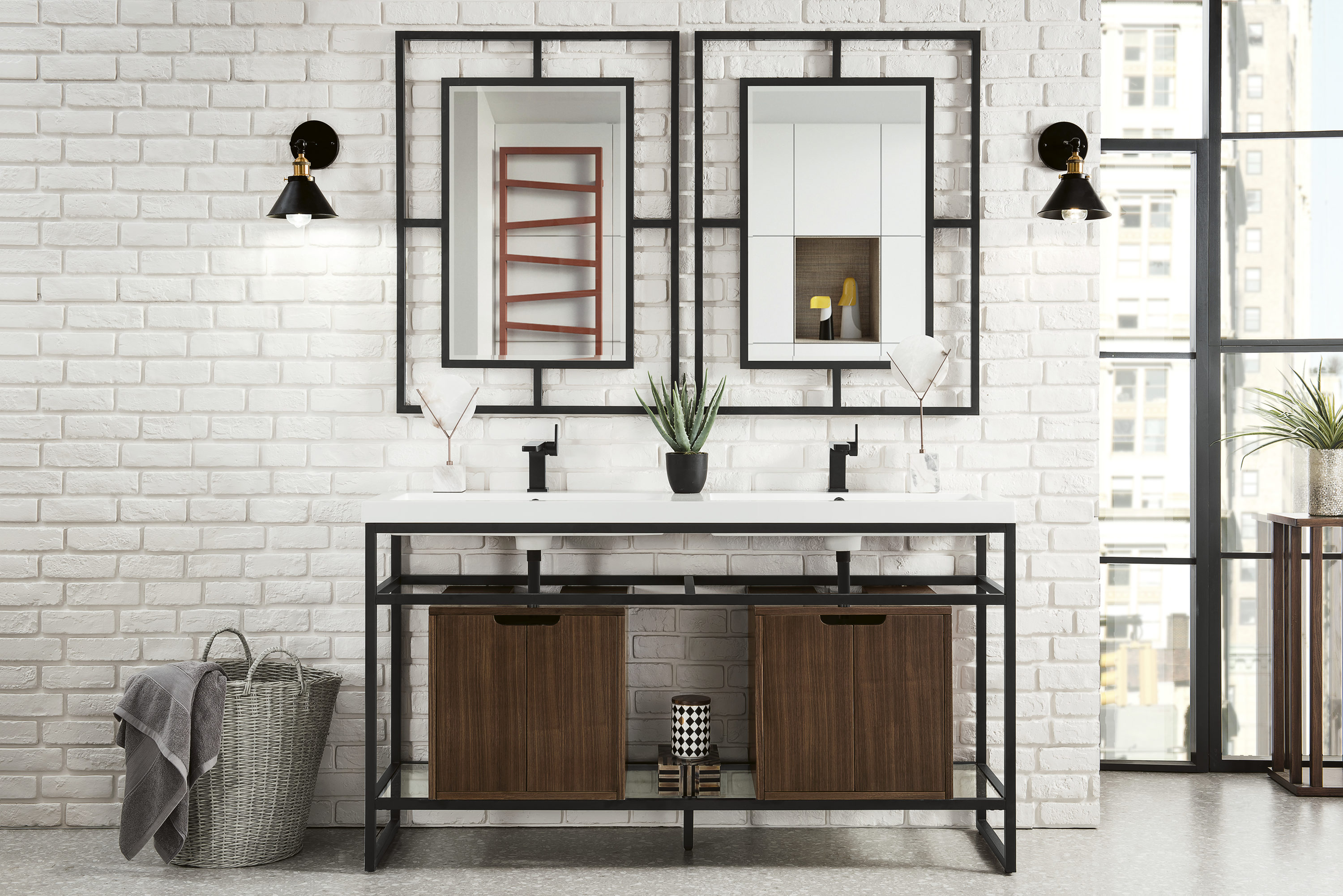 James Martin Vanities C105V63MBKSCWLTWG Boston Matte Black Stainless Steel Freestanding Transitional Console Sink with Base (18.1-in x 63-in x 35.5-in)
