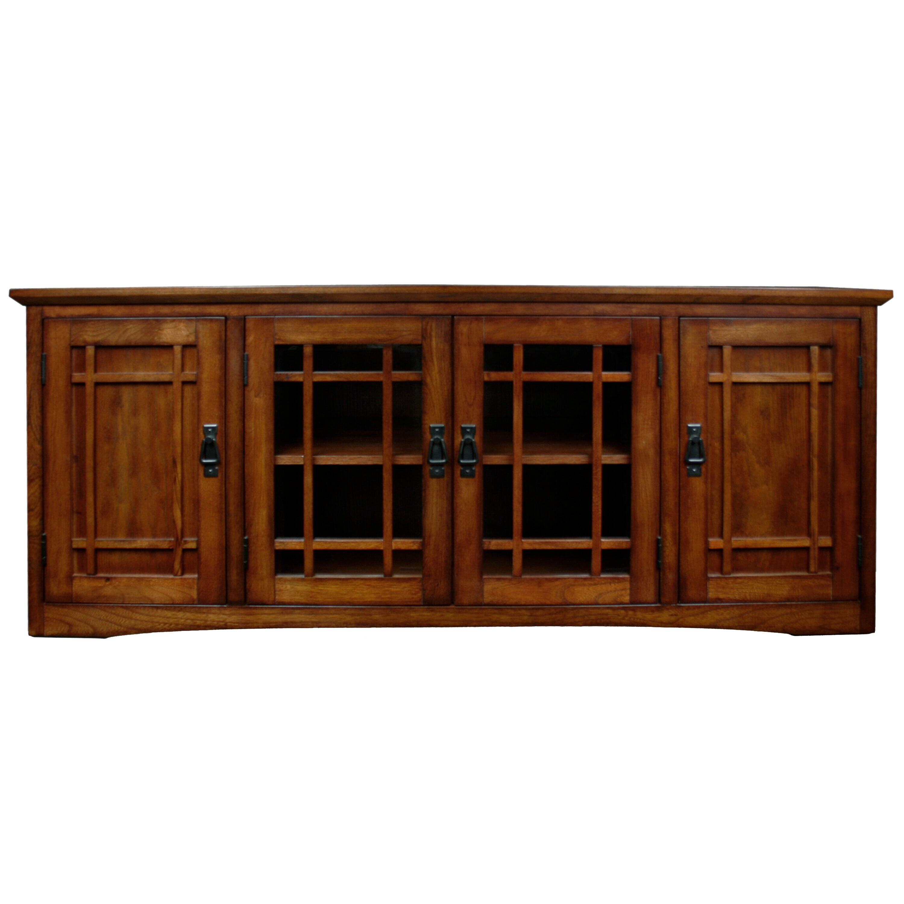 Mission Oak 60-Inch TV Stand with Glass Doors