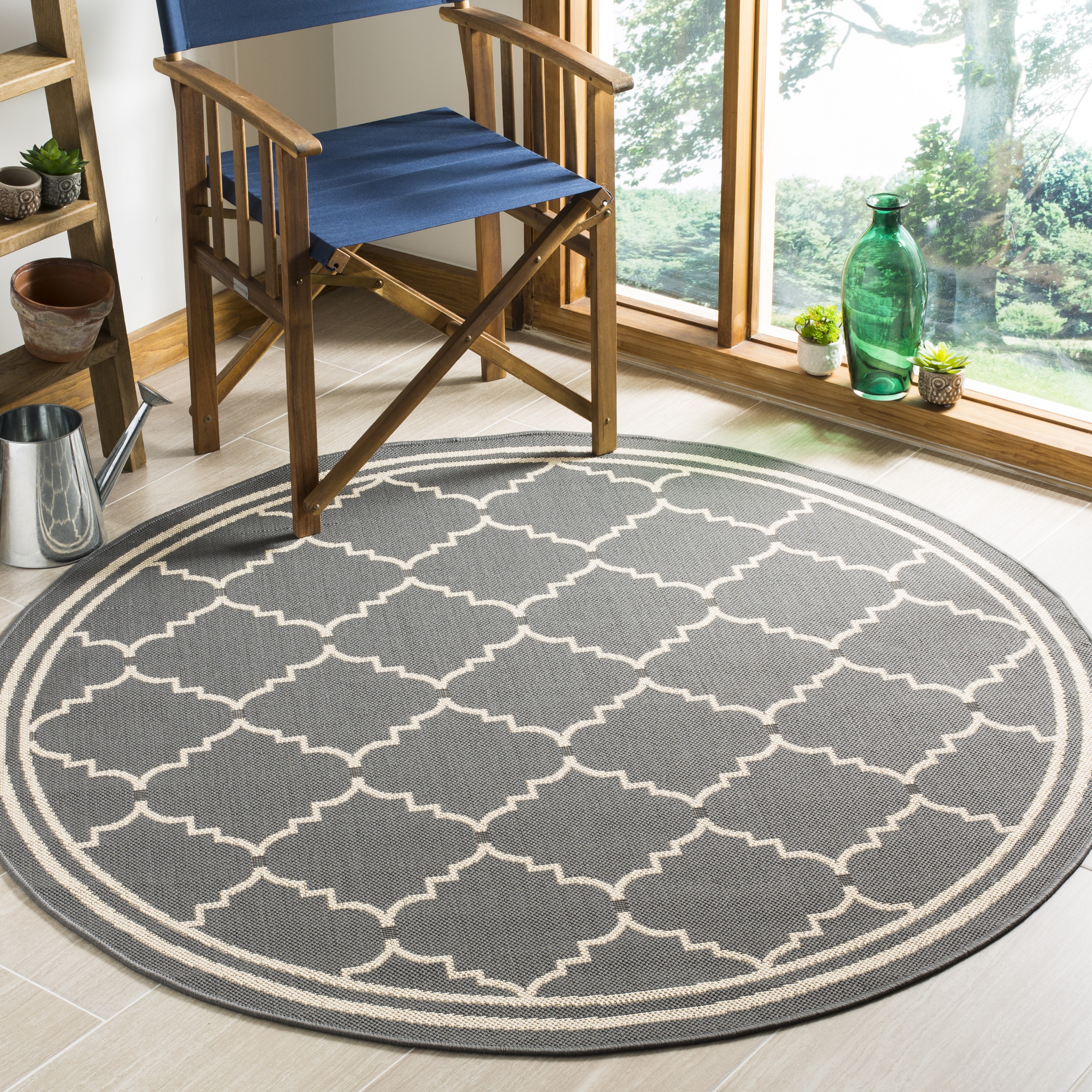 Safavieh CY6889-246-7R Courtyard Tarn 7 x 7 (ft) Loomed Polypropylene Gray/Beige Round Indoor/Outdoor Trellis Coastal Area rug