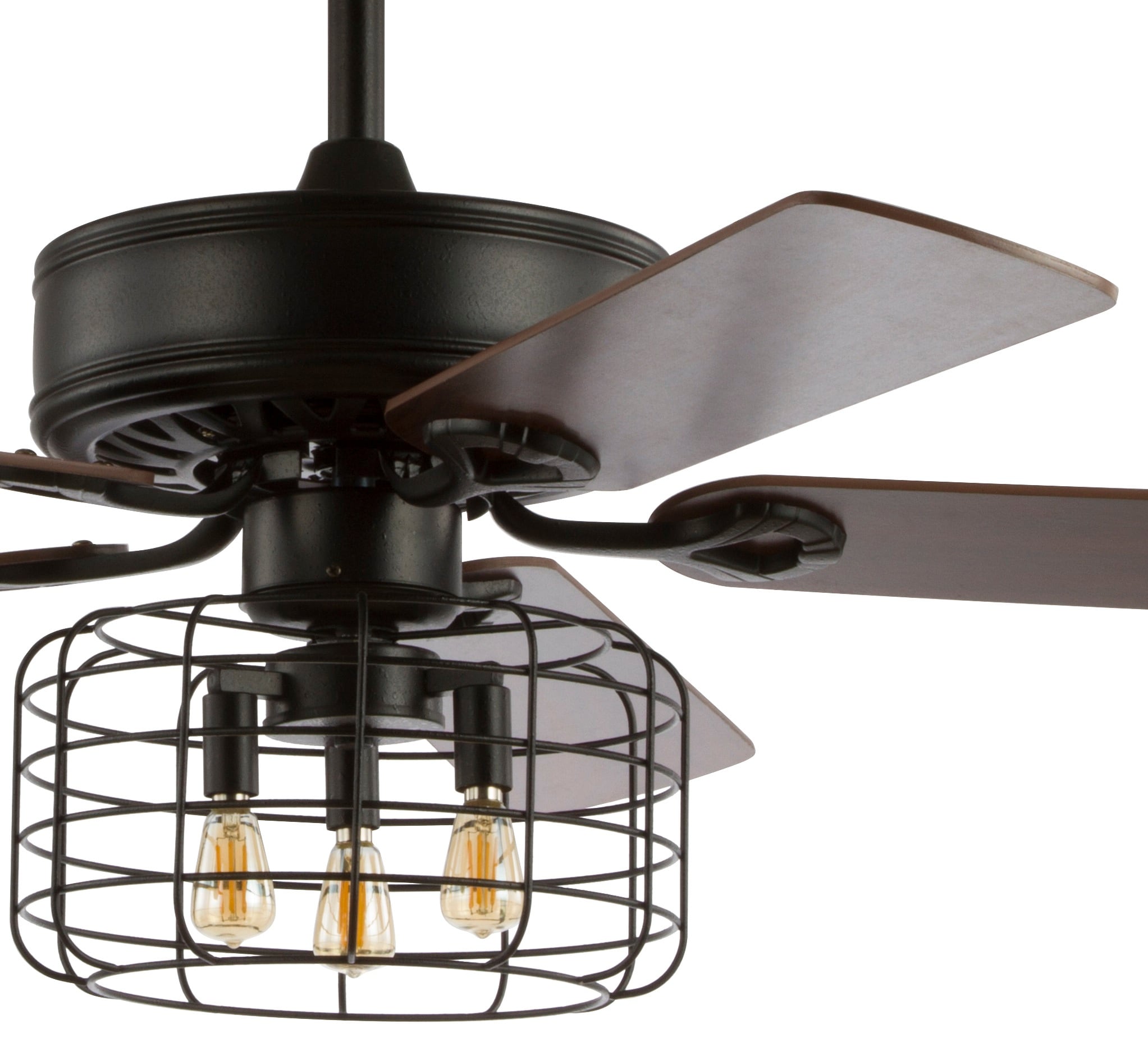 JONATHAN Y Asher Industrial Metal/Wood 52-in Forged Black with Walnut/Red walnut Blades Ceiling Fan With Light - Remote Included ( 5 -Blade )