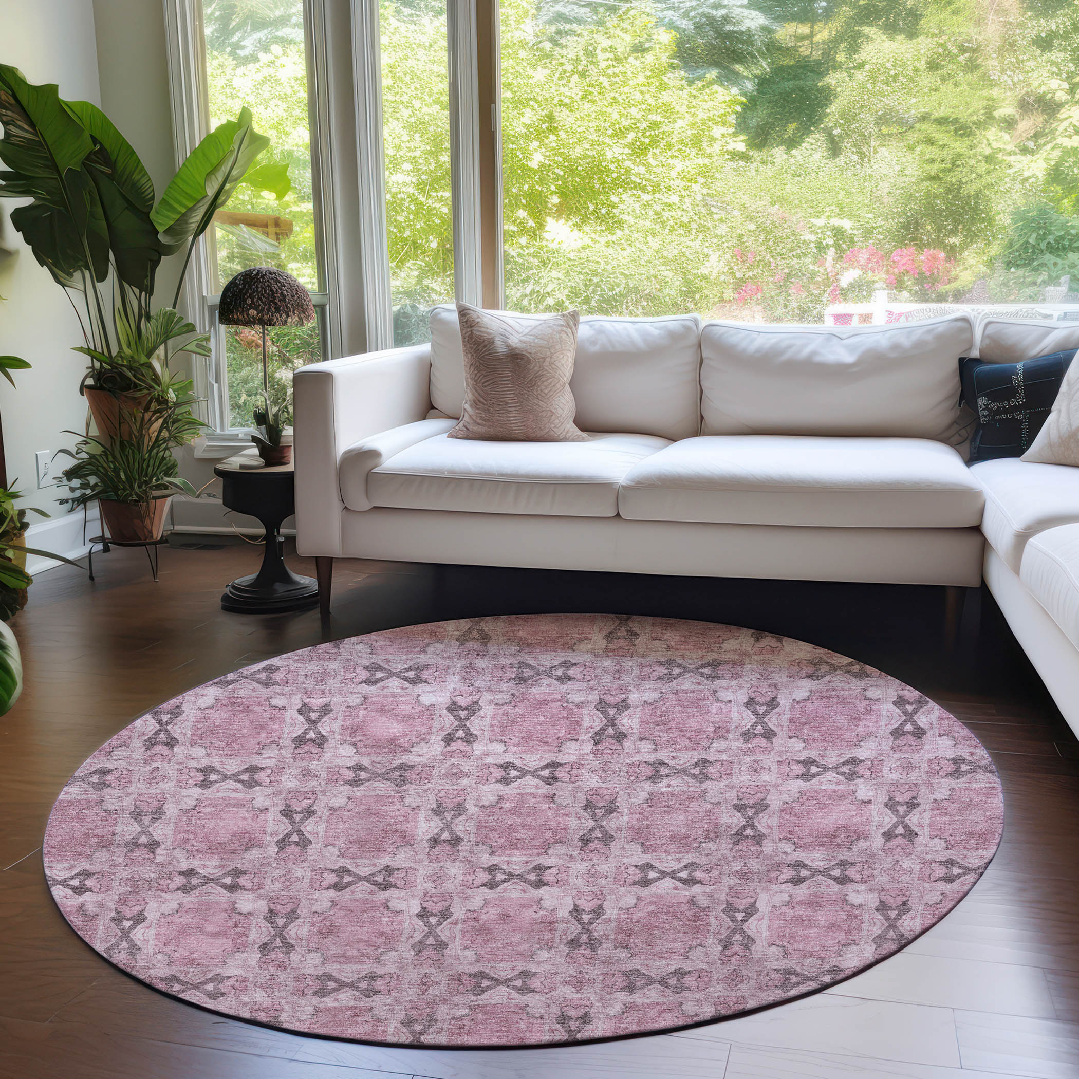 Addison Rugs ACN564PI8RO Chantille ACN564PI 8 x 8 (ft) Polyester Pink Round Indoor/Outdoor Machine washable Area rug