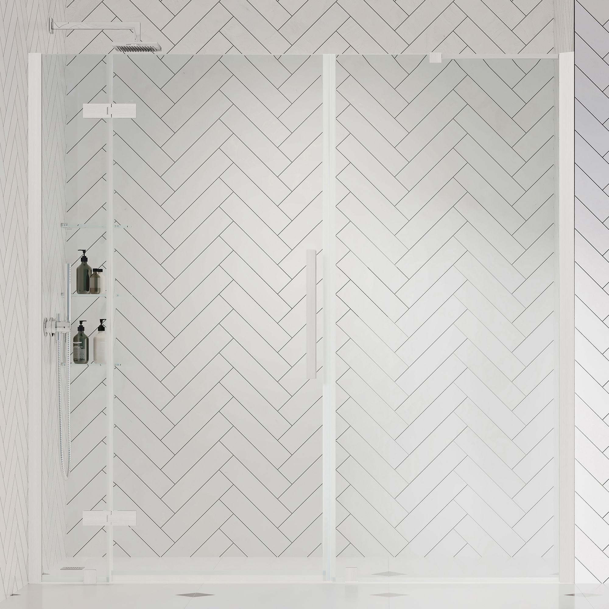 OVE Decors 828796069175 Tampa Satin nickel 71-in to 73-3/8-in W x 72-Inches H Frameless Pivot Shower door 5/16-in Thick Clear Glass
