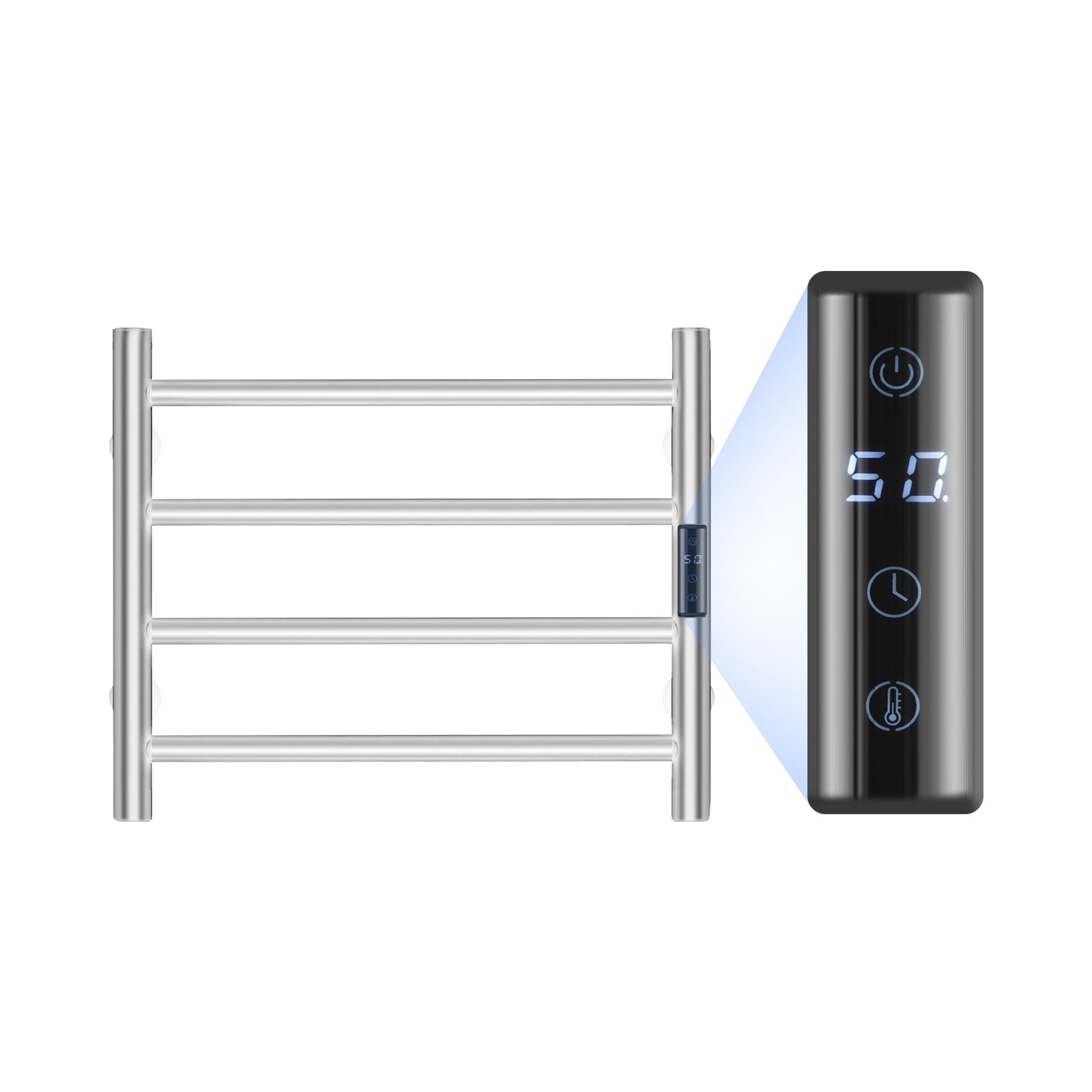 VEVOR SCJRMJJBGS4G05689V1 4 Bars Towel Warmer Rack  Wall Mounted Heated Towel Rack for Bathroom  IPX5 Waterpoof Towel Heater Rack with Timer  and LED Display Screen  5 Levels Adjustable Temperature Towel Heater  Silver