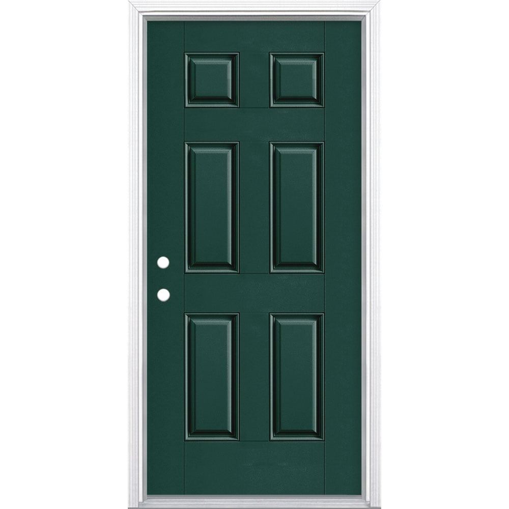Masonite 1218352 36-in x 80-in x 4-9/16-in Fiberglass No glass Right-hand inswing Evergreen Painted Prehung Front Door with Brickmould Insulating core