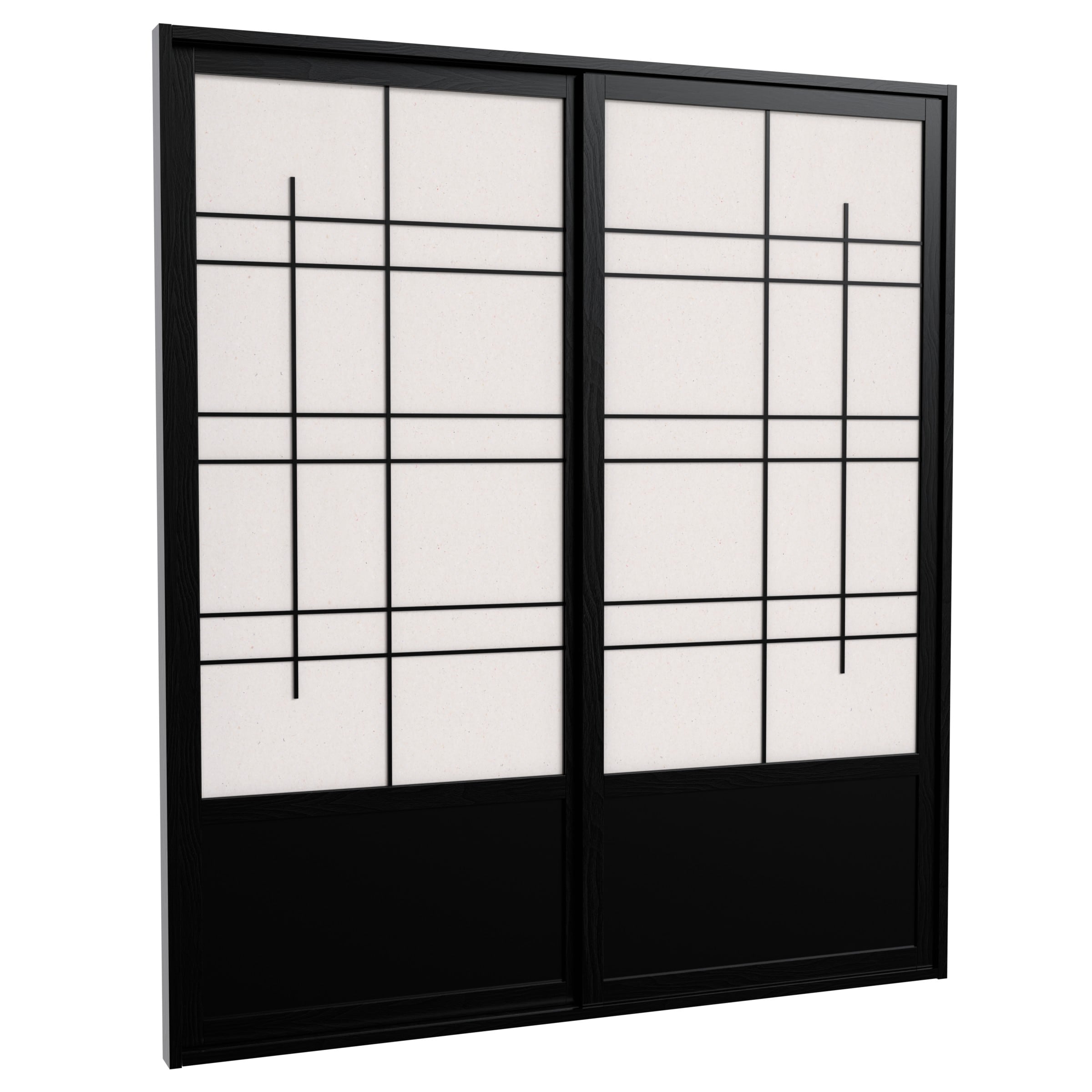Red Lantern 72-in x 82-in Black 2-panel square Smooth Solid core Stained Wood Oriental Furniture Sliding Closet Doors ( Hardware Included )