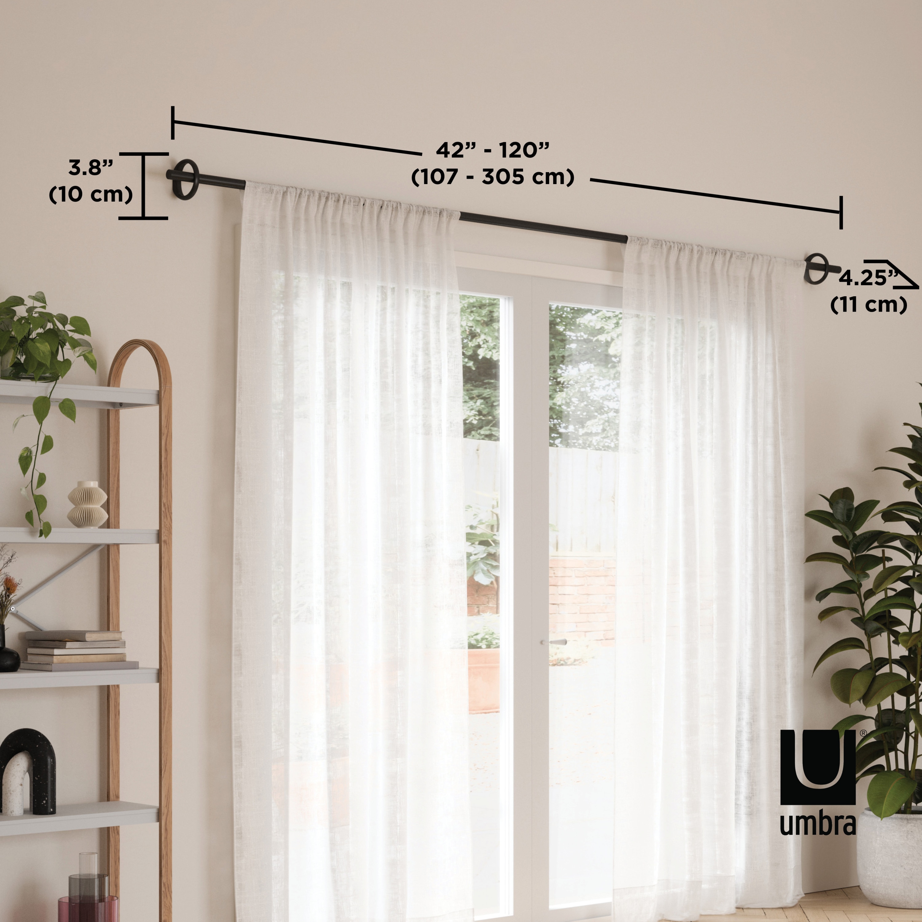 Matte Black Adjustable Steel Curtain Rod with Ring Bracket