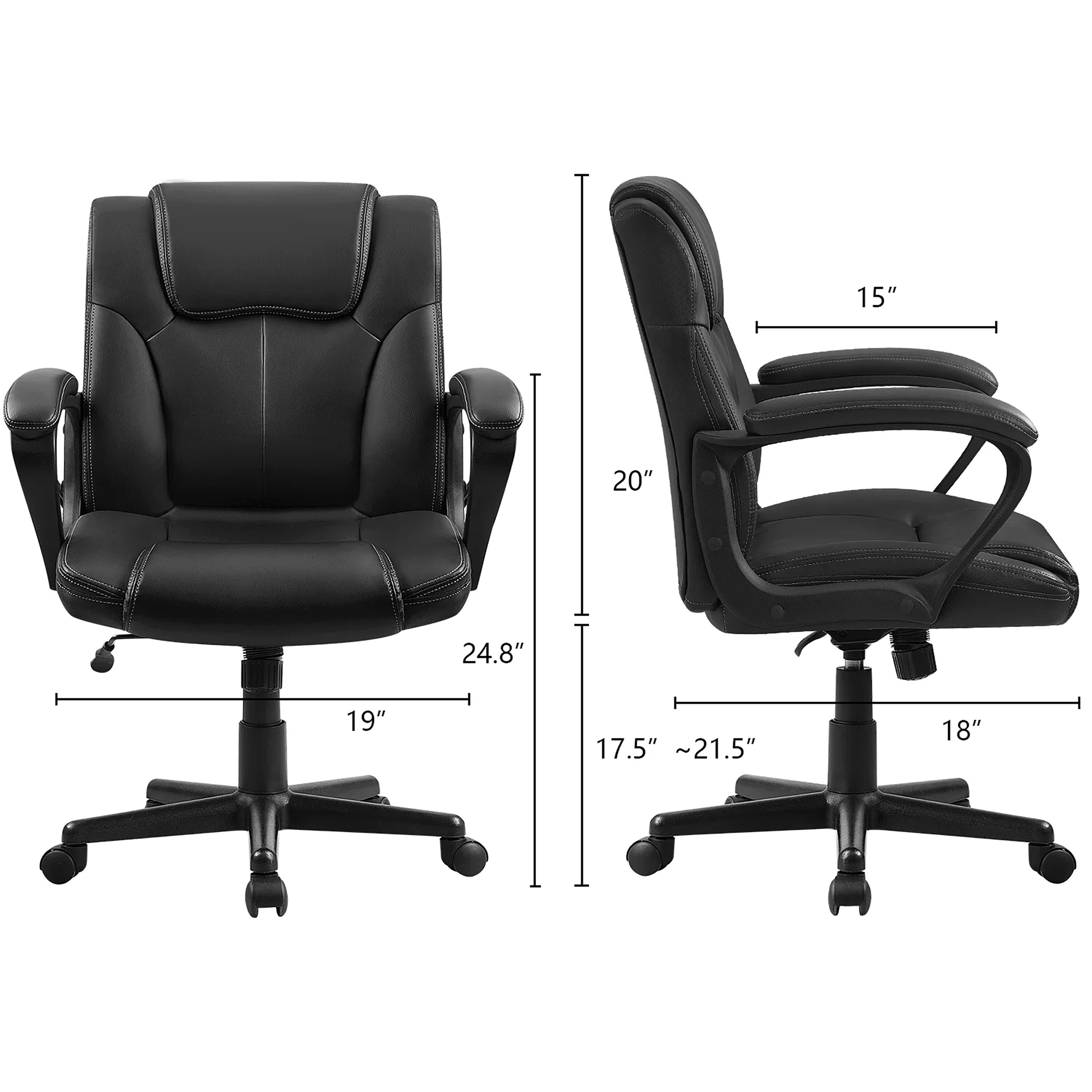 Vineego Faux Leather Mid-Back Executive Office Desk Chair with Lumbar ...