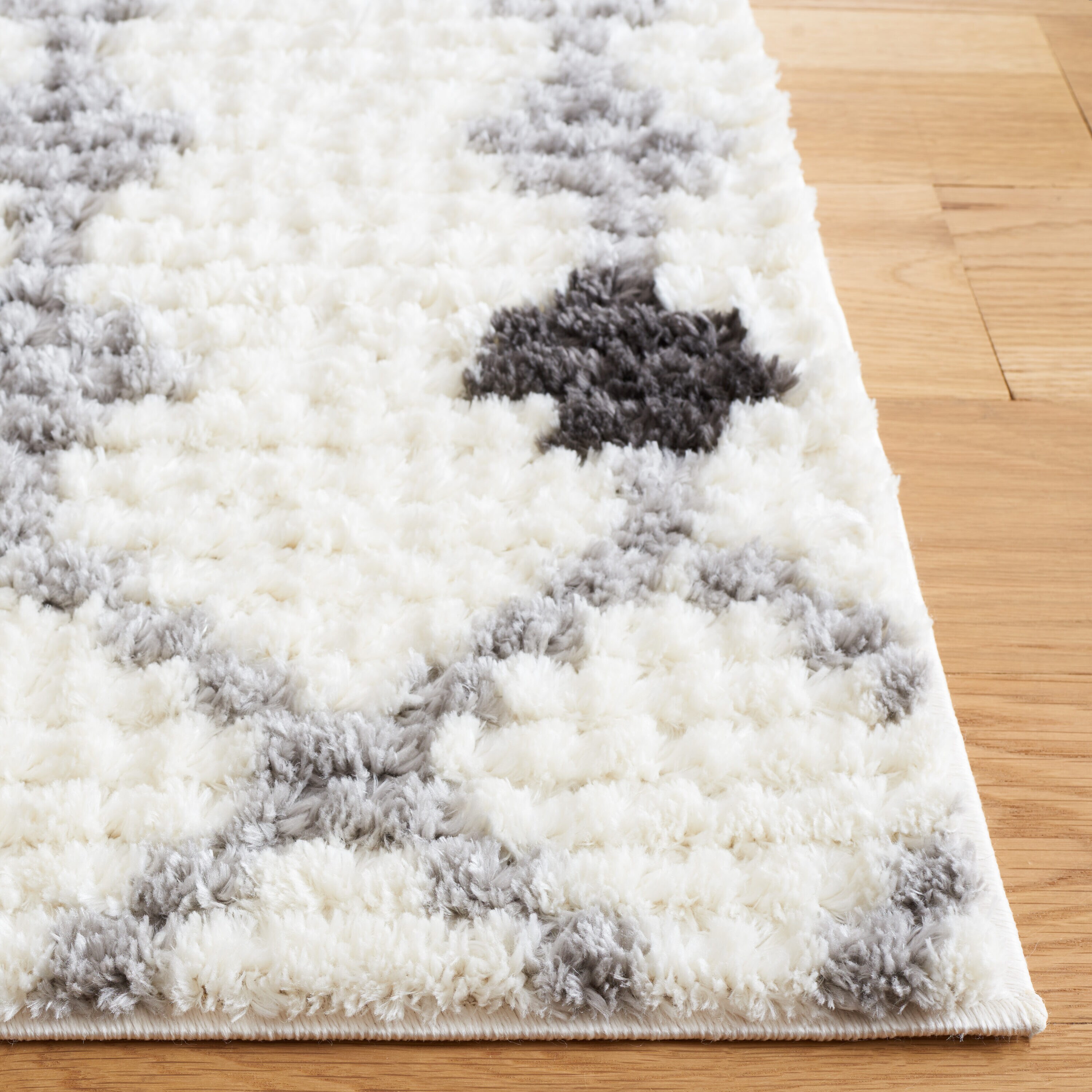 Ivory and Gray Hand-Knotted Synthetic Rectangular Rug