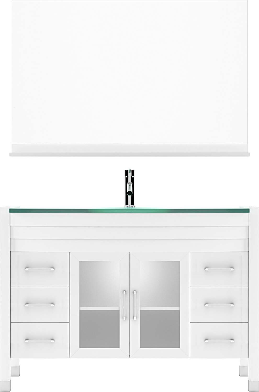 Virtu USA MS-509-G-WH Ava 48-in White Single Sink Bathroom Vanity with Aqua Tempered Glass Top (Mirror Included)