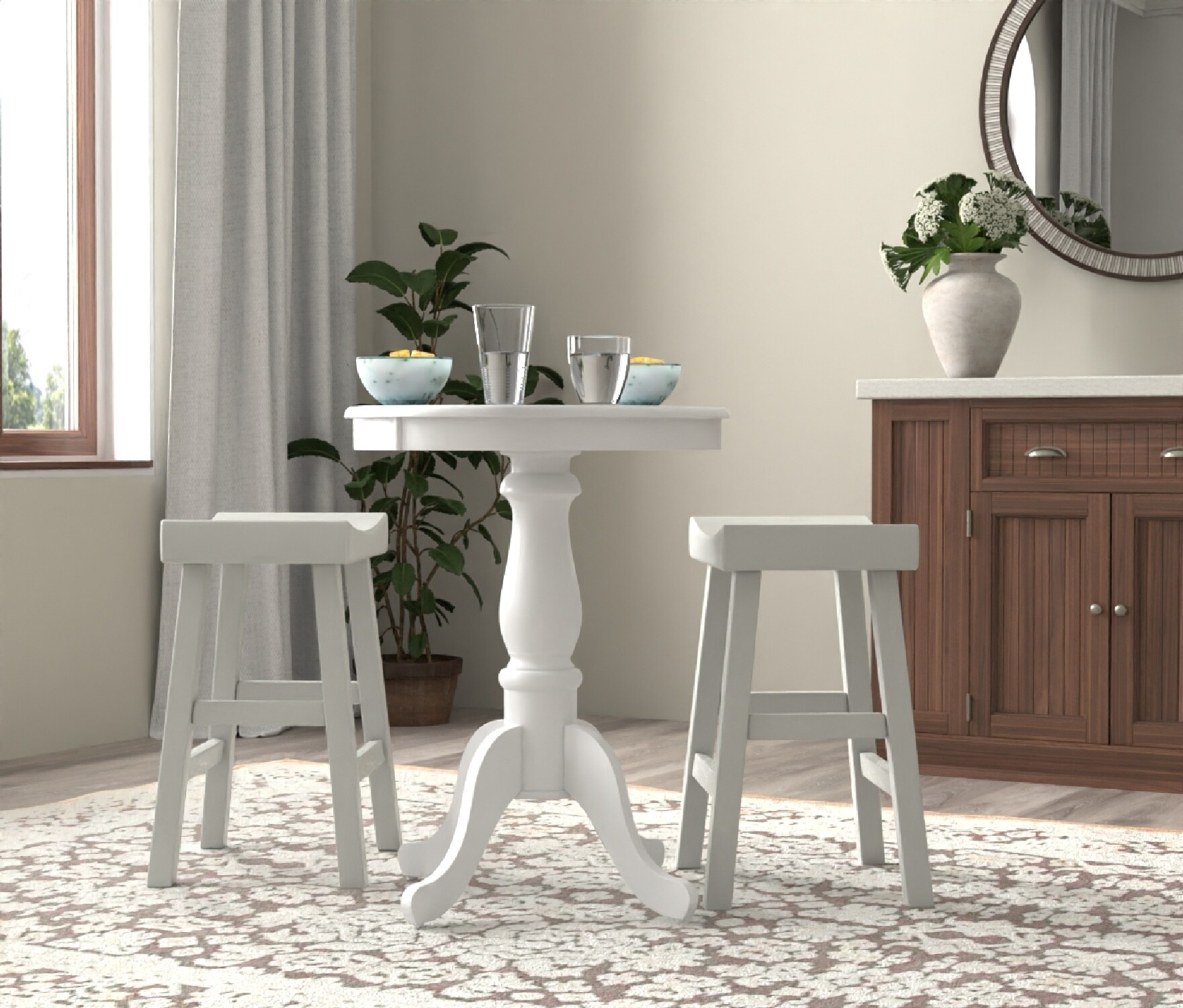 White Round Wood Transitional Counter Height Bar Table