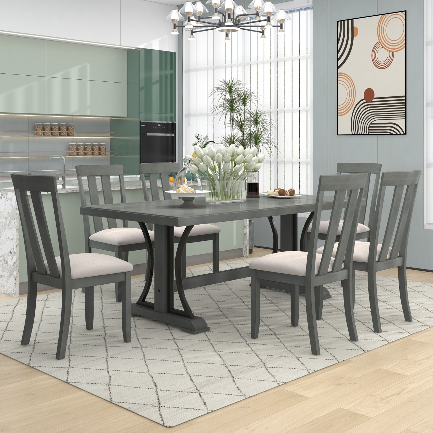 JASMODER ST000072AAE Gray Contemporary/Modern Dining Room Set with Rectangular Table (Seats 6)