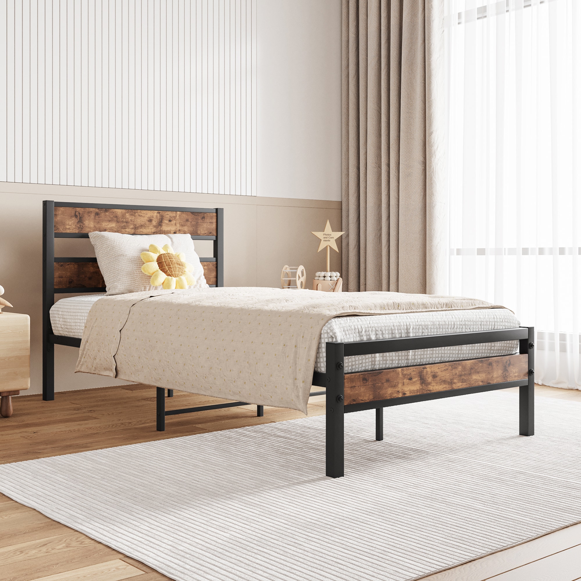 Clihome - Twin Black Metal Bed Frame Storage