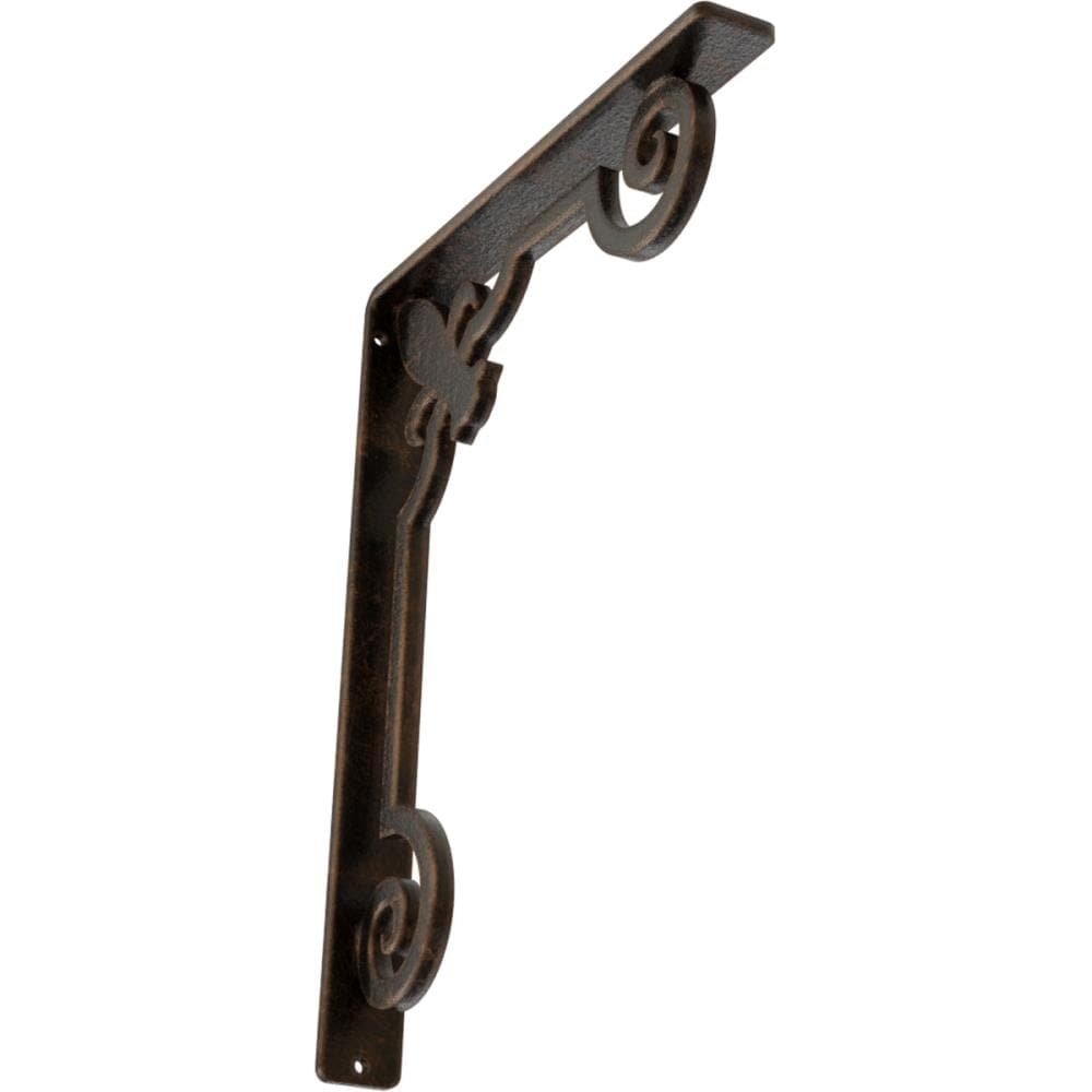 Ekena Millwork BKTM01X10X12SFLABZ Fleur De Lis 10-in x 1.5-in x 12-in Antique bronze Wrought iron Mounting bracket