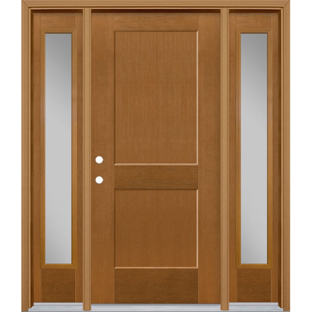 Masonite 5204077 Logan 64-in x 80-in x 4-9/16-in Fiberglass No glass Right-hand inswing Oakcrest Stained Prehung Front Door with Sidelights with Brickmould Insulating core