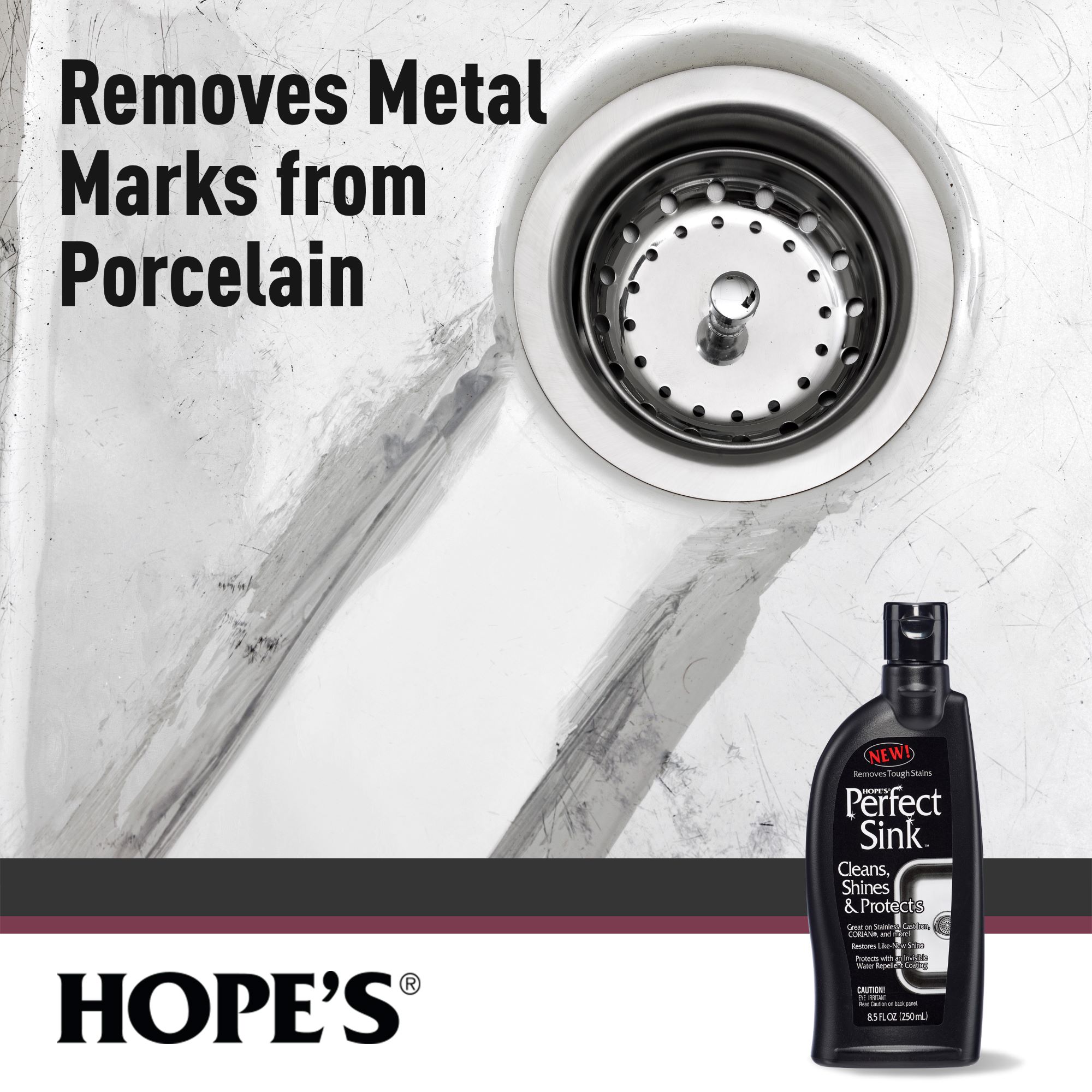 HOPE'S Perfect Sink 8.5 oz Sink Cleaner and Polish, Restorative,  Water-Repellant Formula, Stain Remover, Good for Brushed Stainless Steel,  Cast Iron