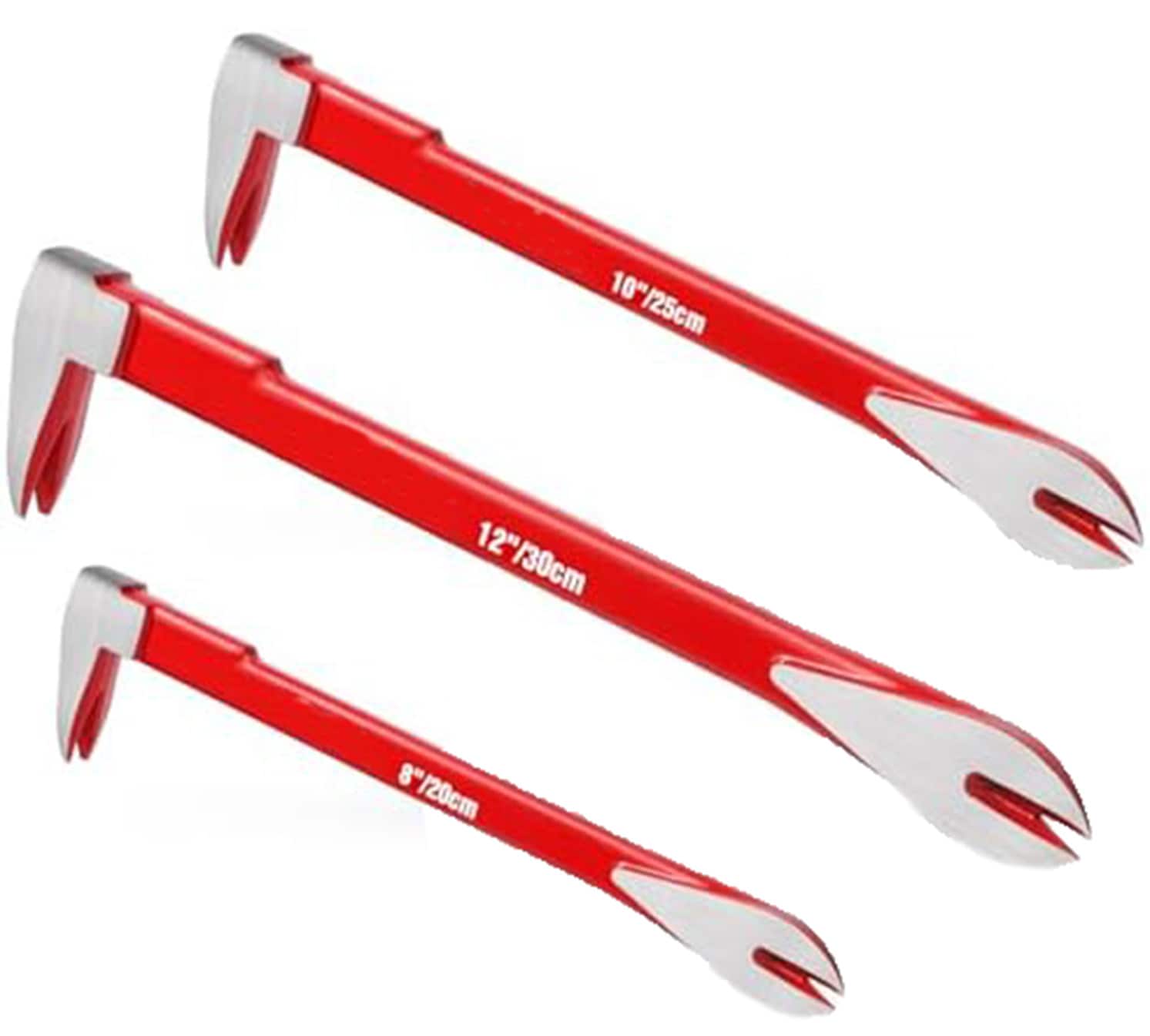 Etokfoks Nail Puller Tool Set 3 Piece Claw Pry Bars 8 10 And 12 in 40Cr Alloy Steel Spray Treated Surface Beveled Ends With Nail Slots #LET3OJFL2
