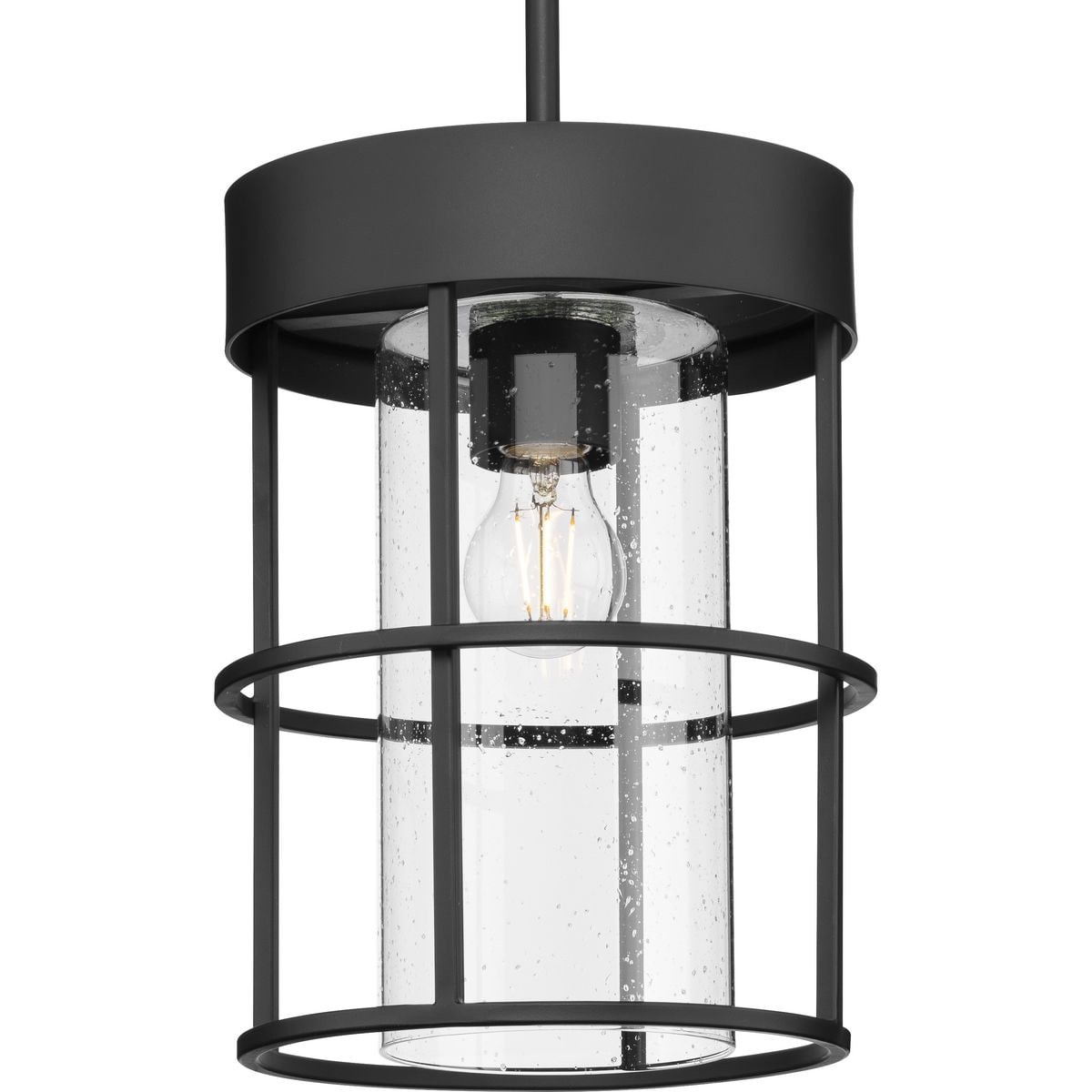 Progress Lighting P500401-31M Burgess Matte Black Rustic Seeded glass Cylinder Small Hanging Pendant light