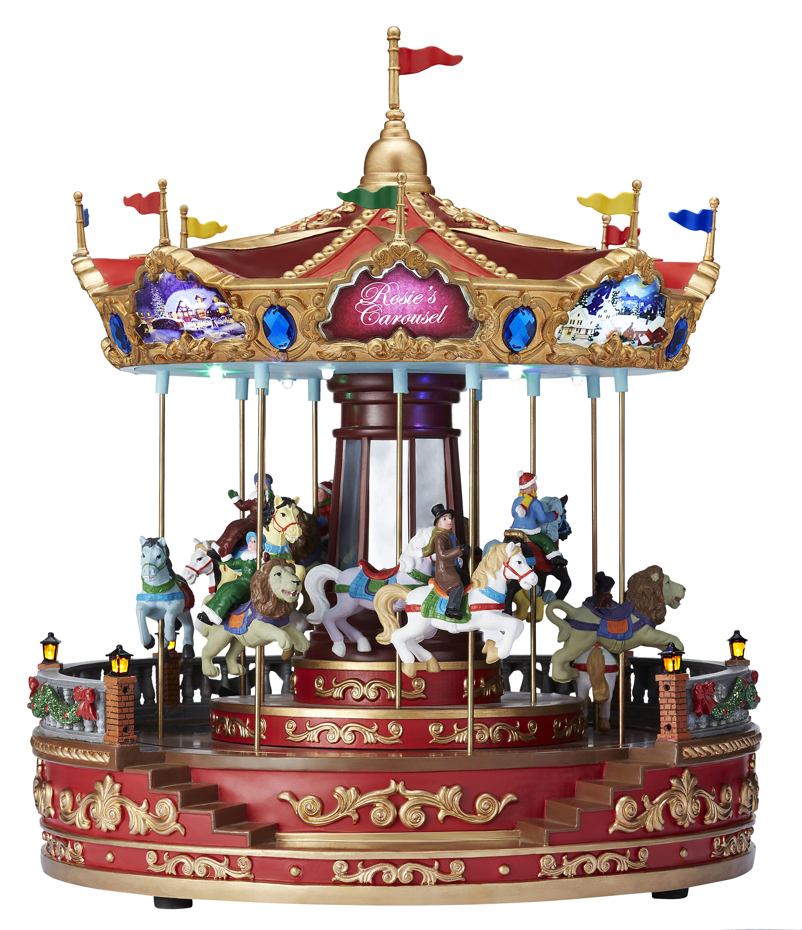 Carole Towne Ct Rosie’S Carousel Lighted Musical Village Scene at Lowes.com