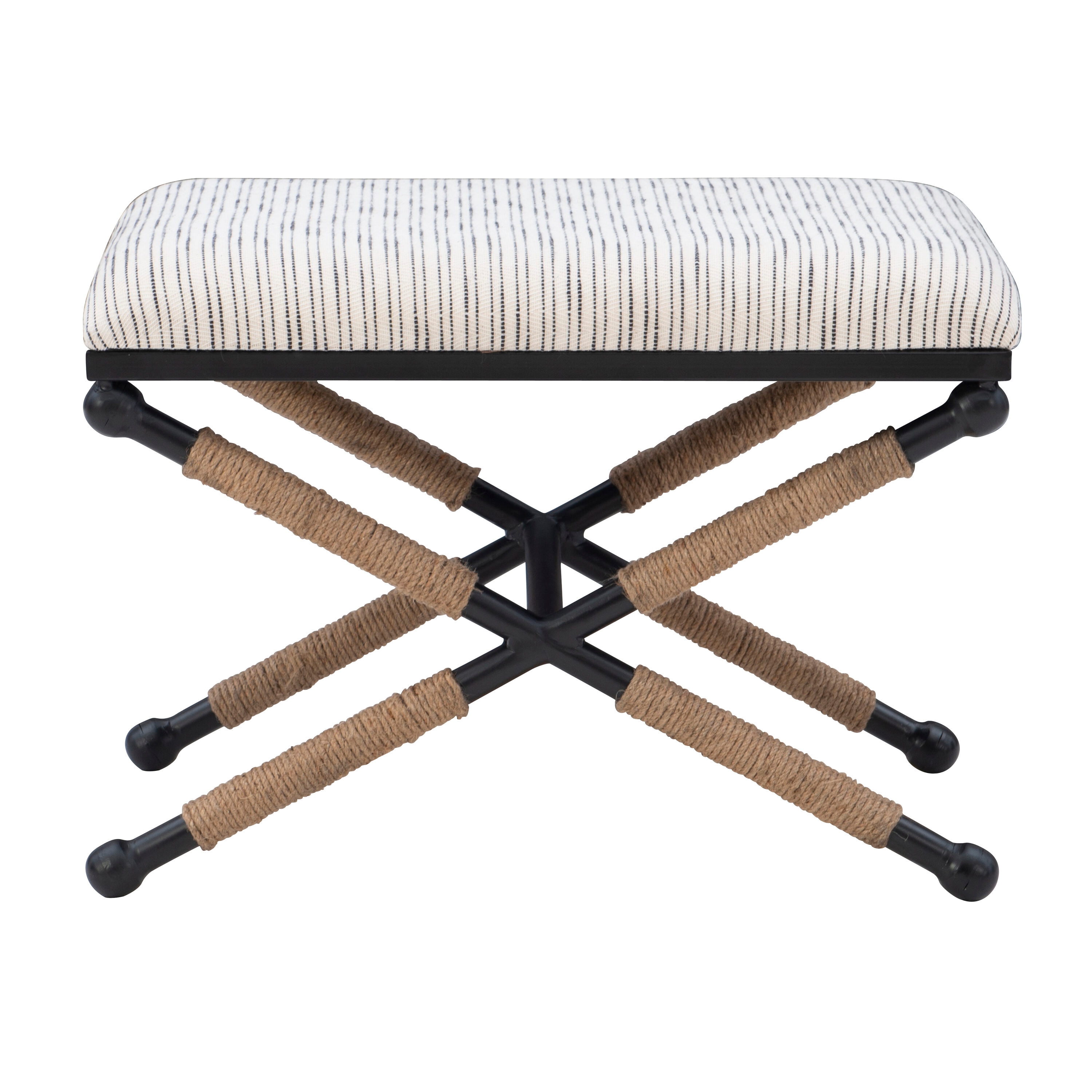 Linon BH166STRIPE1ASU Ashburn Farmhouse White Accent Bench 18-in x 18-in x 18-in