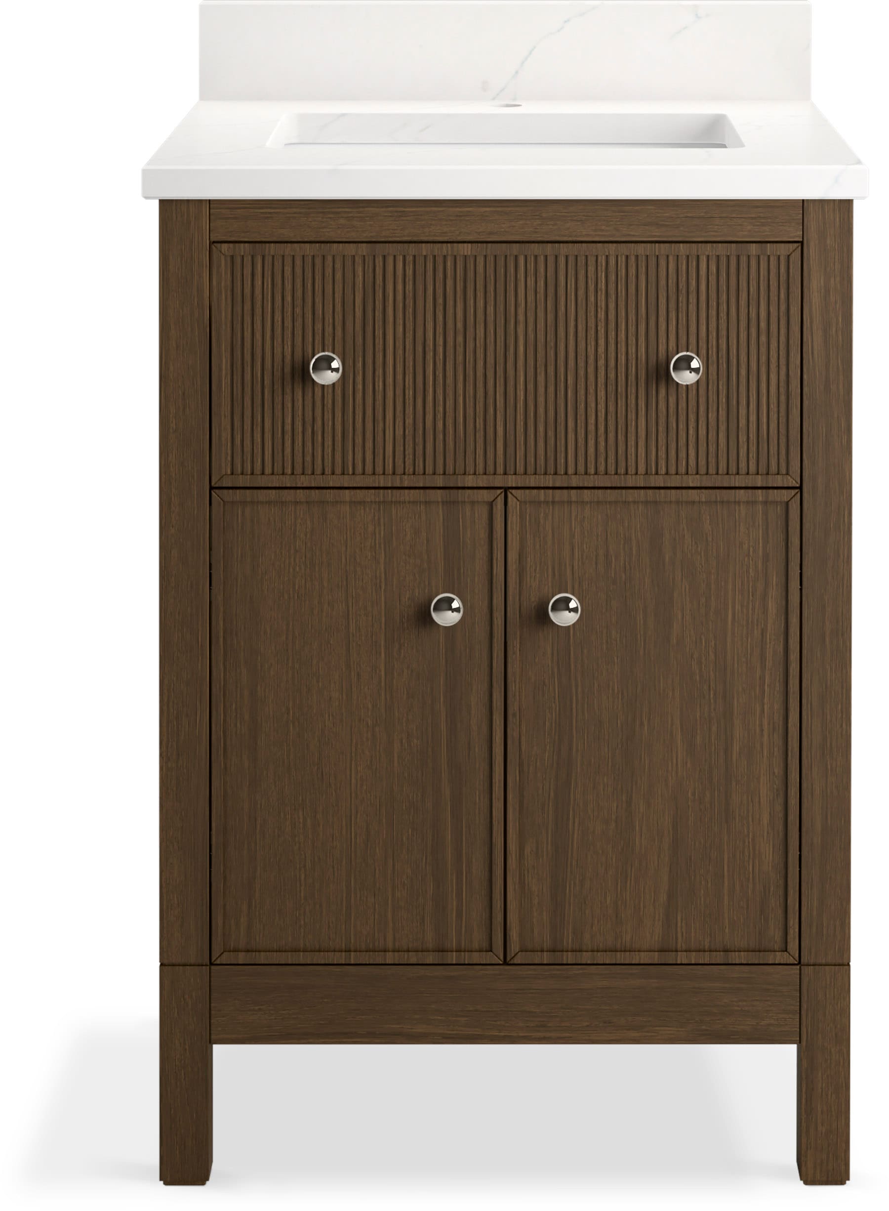 KOHLER 35018-DAK Malin by Studio McGee 24-in Draper Oak Undermount Single Sink Bathroom Vanity with Bianco Bella Quartz Top