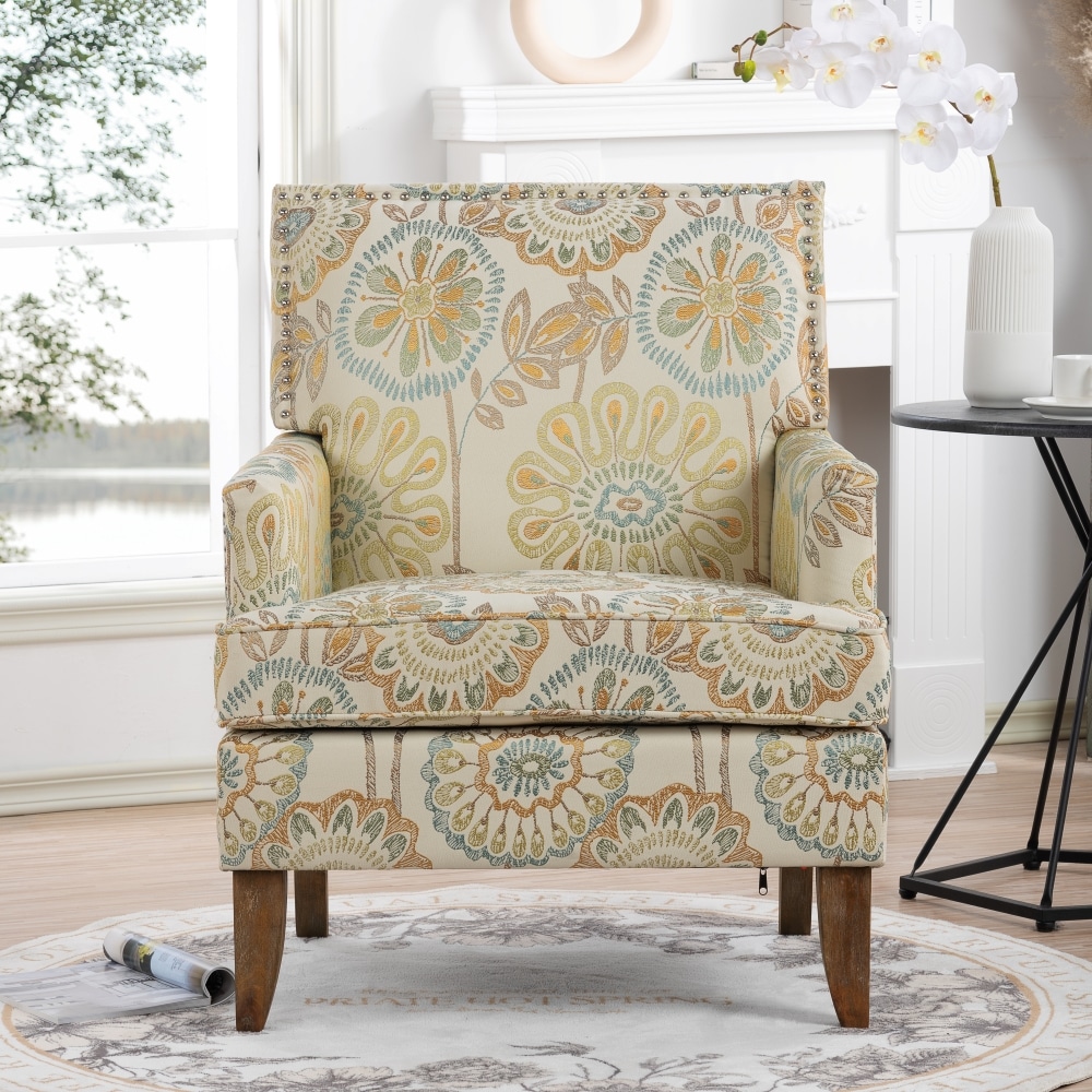 GDFStudio 324470 Two Tone Fabric Accent Chair Beige/Yellow