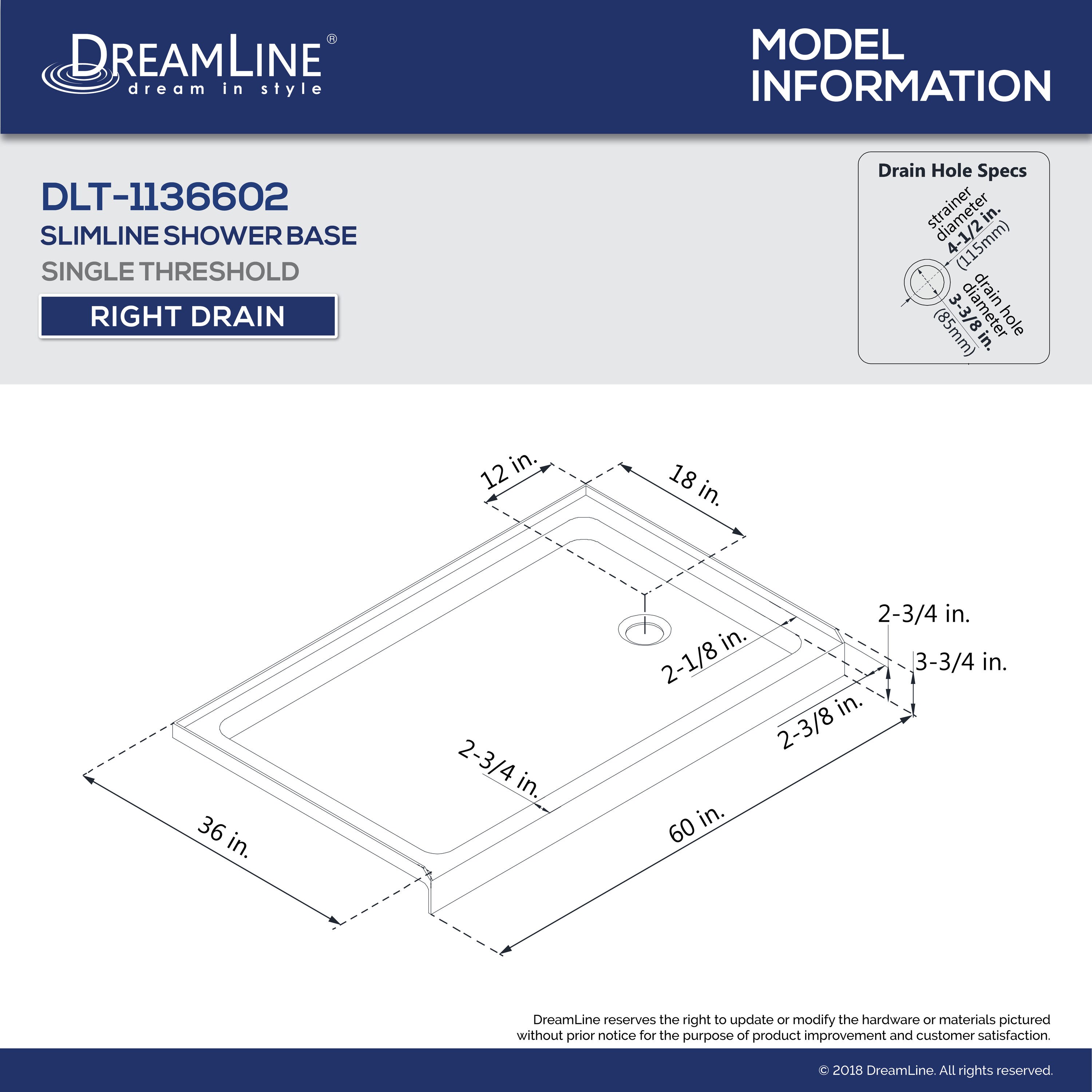 SlimLine 60" x 36" Biscuit Acrylic Shower Base