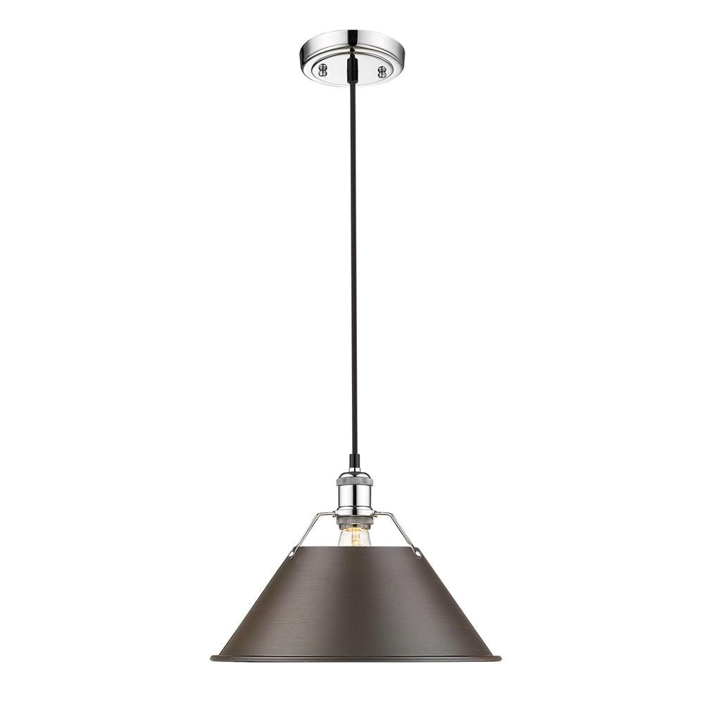 Golden Lighting 3306-L CH-RBZ Orwell 1 -Light Chrome Industrial Cone Medium Hanging Pendant light