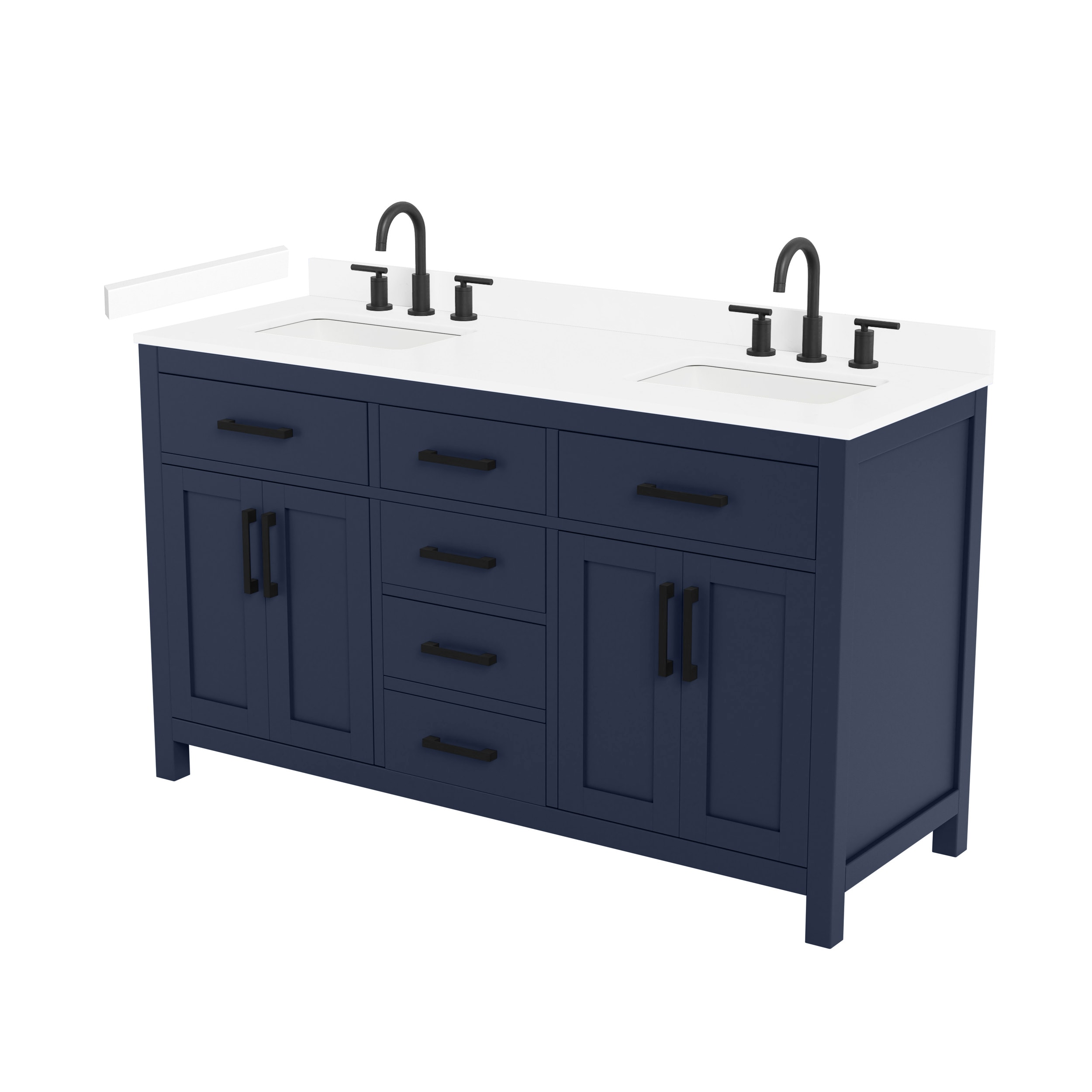 Wyndham Collection - Beckett 60-in Dark Blue with Matte Black Trim Undermount Double Sink Bathroo...