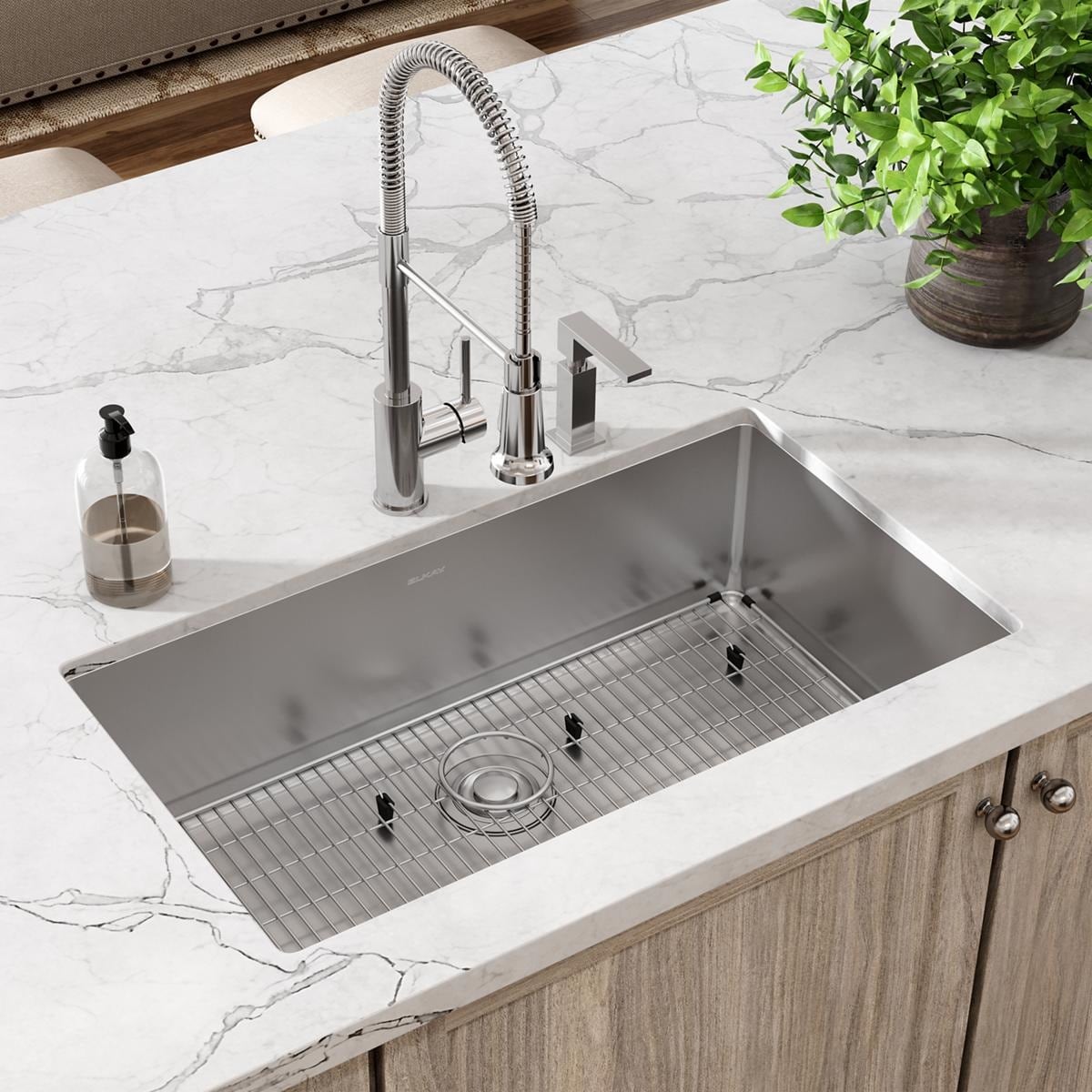 Elkay ECTSRS33229TBGFR2 Drop-in or undermount 33-in x 22-in Stainless steel Single bowl 2-Hole 18 -Gauge Kitchen Sink