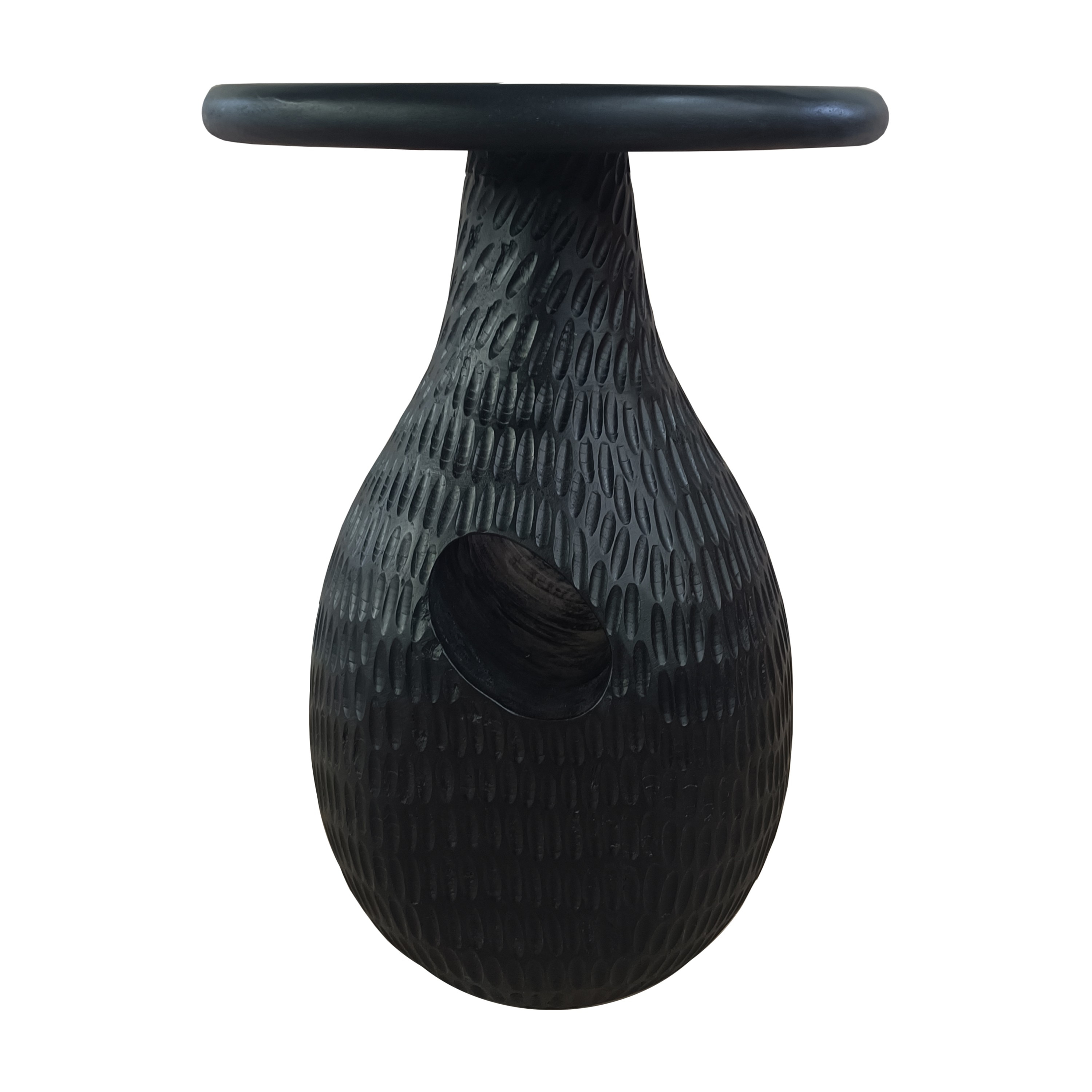 Handcrafted Black Mango Wood Round Side End Table