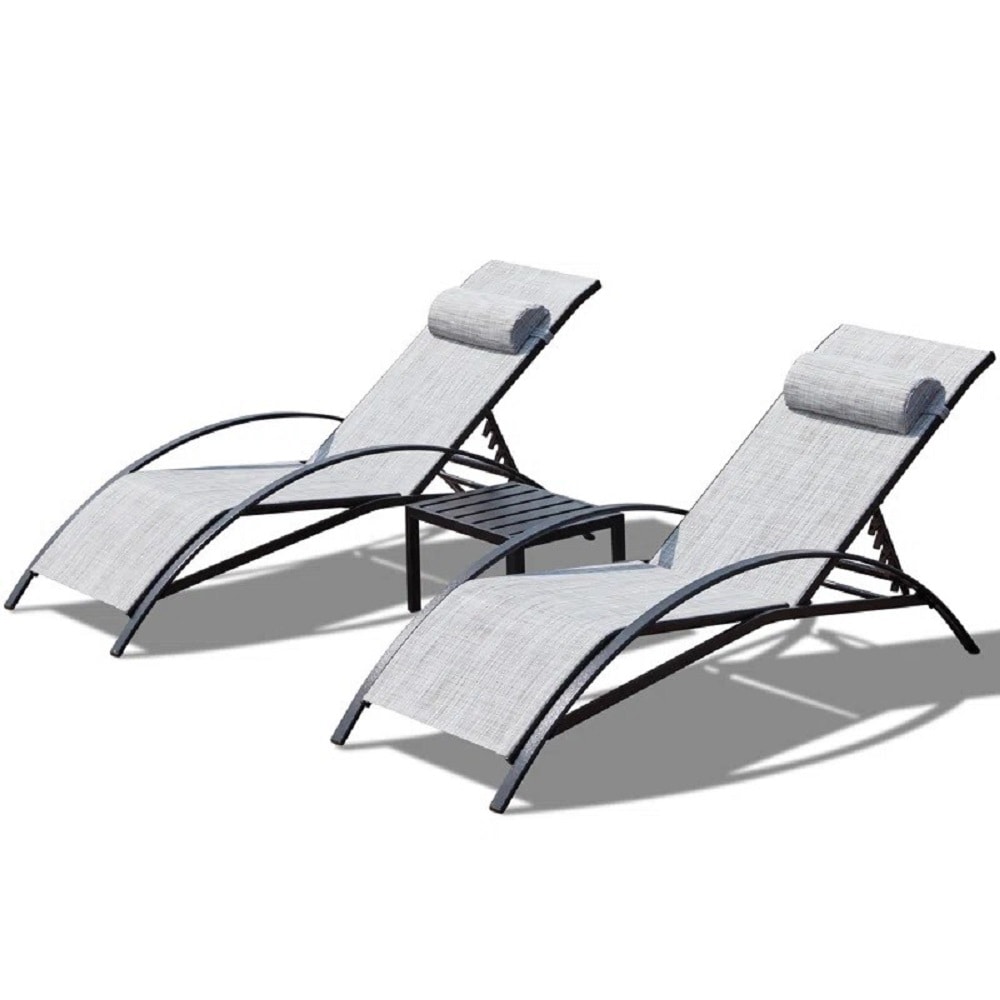 EROMMY HWLC-065GW Chair Set of 2 Gray Steel Frame Glider Conversation Chair with Gray Woven Seat