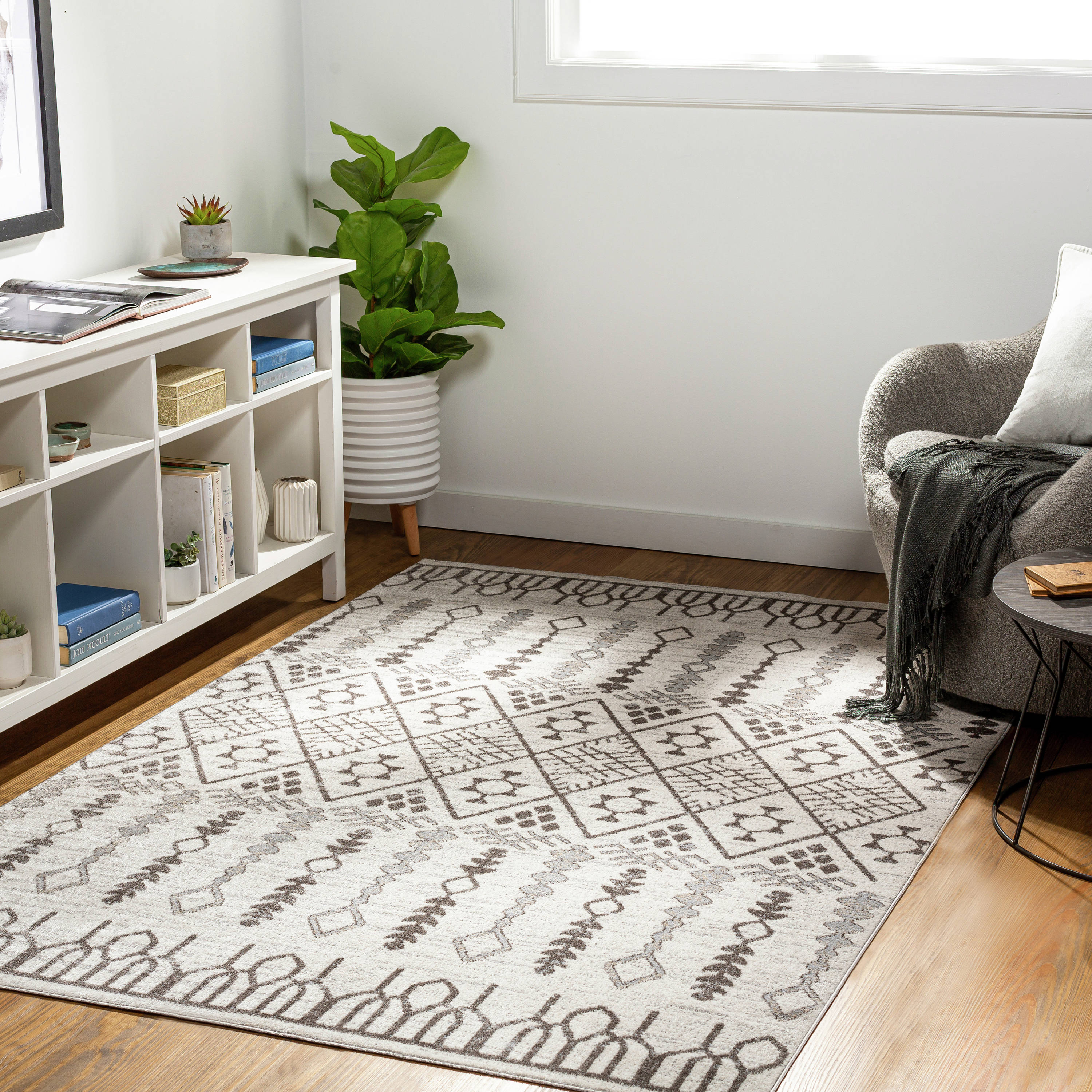 Livabliss LVR2316-71010 Lavadora 8 x 10 (ft) Polyester Brown Rectangular Indoor Medallion Farmhouse/Cottage Machine washable Area rug