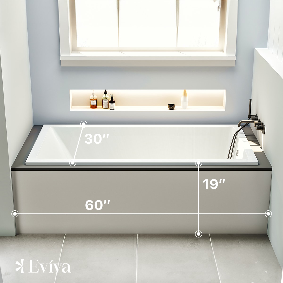Teddy 59-Inch Glossy White Acrylic Drop-In Bathtub