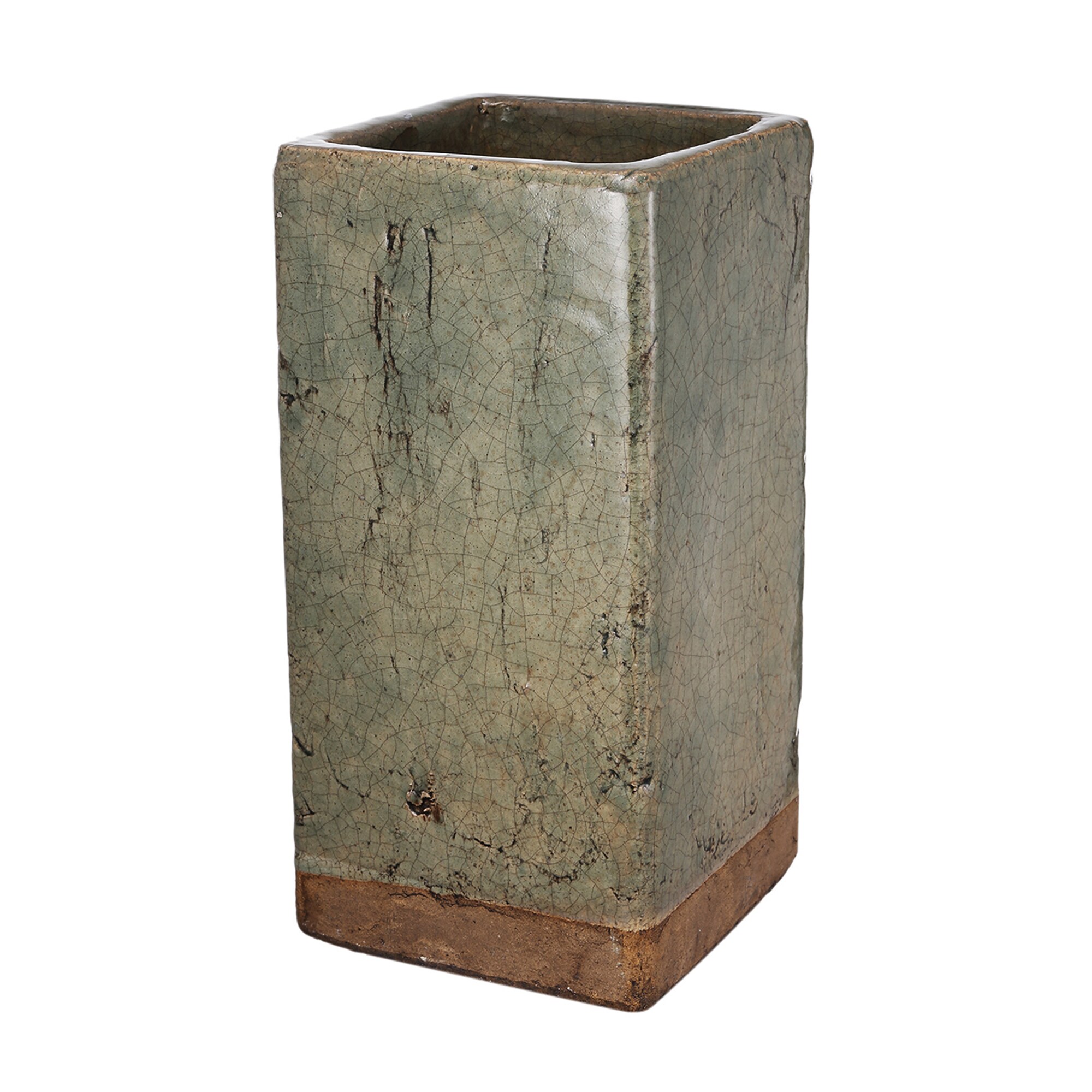 Benzara BM181041 Square 6.3-in W x 12.6-in H Gray Ceramic Indoor/Outdoor Planter