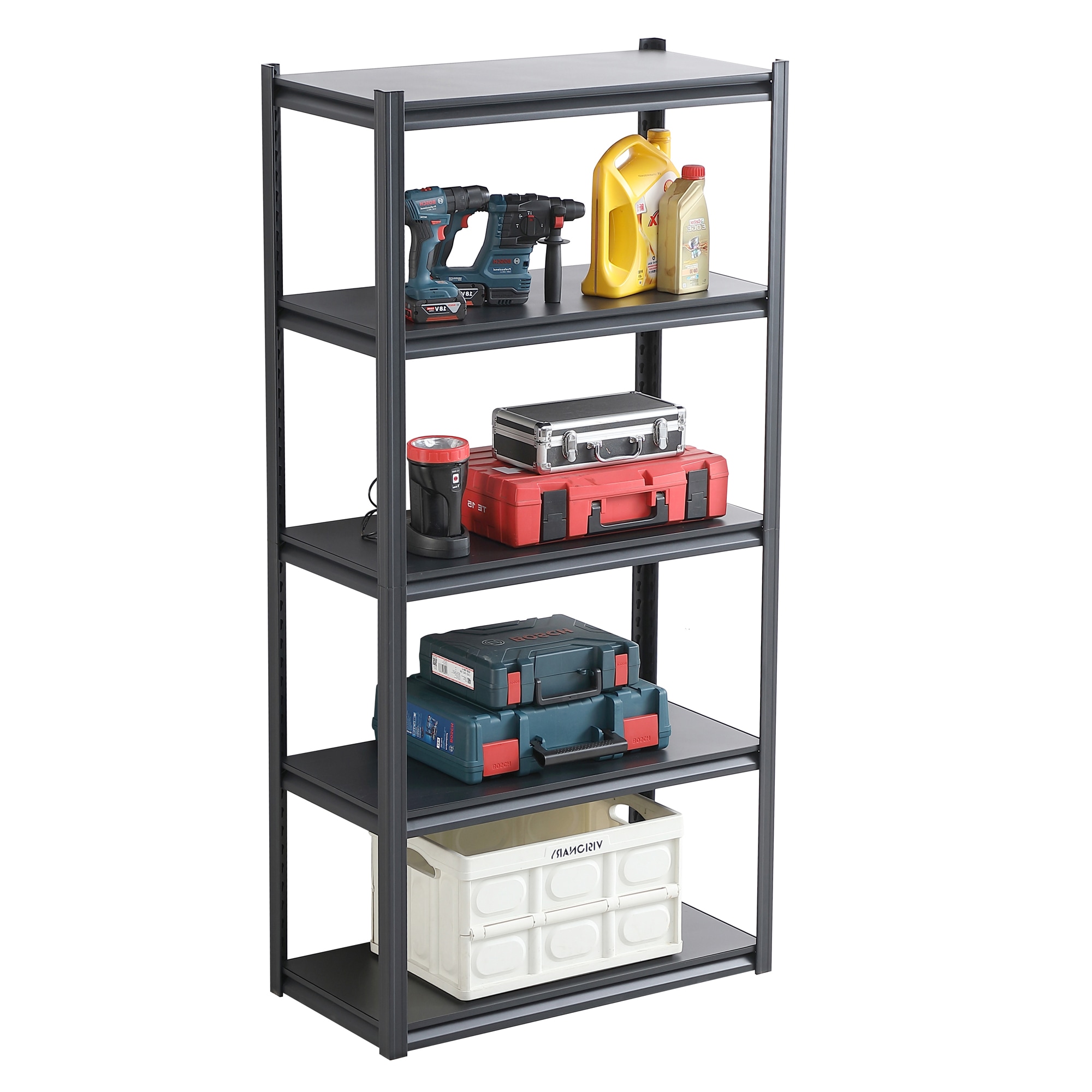 AAZJ JW2-W2808P234399 5 -Tier Black Metal Decorative shelving unit ( 35.4-in W x 17.7-in D x 72-in H )