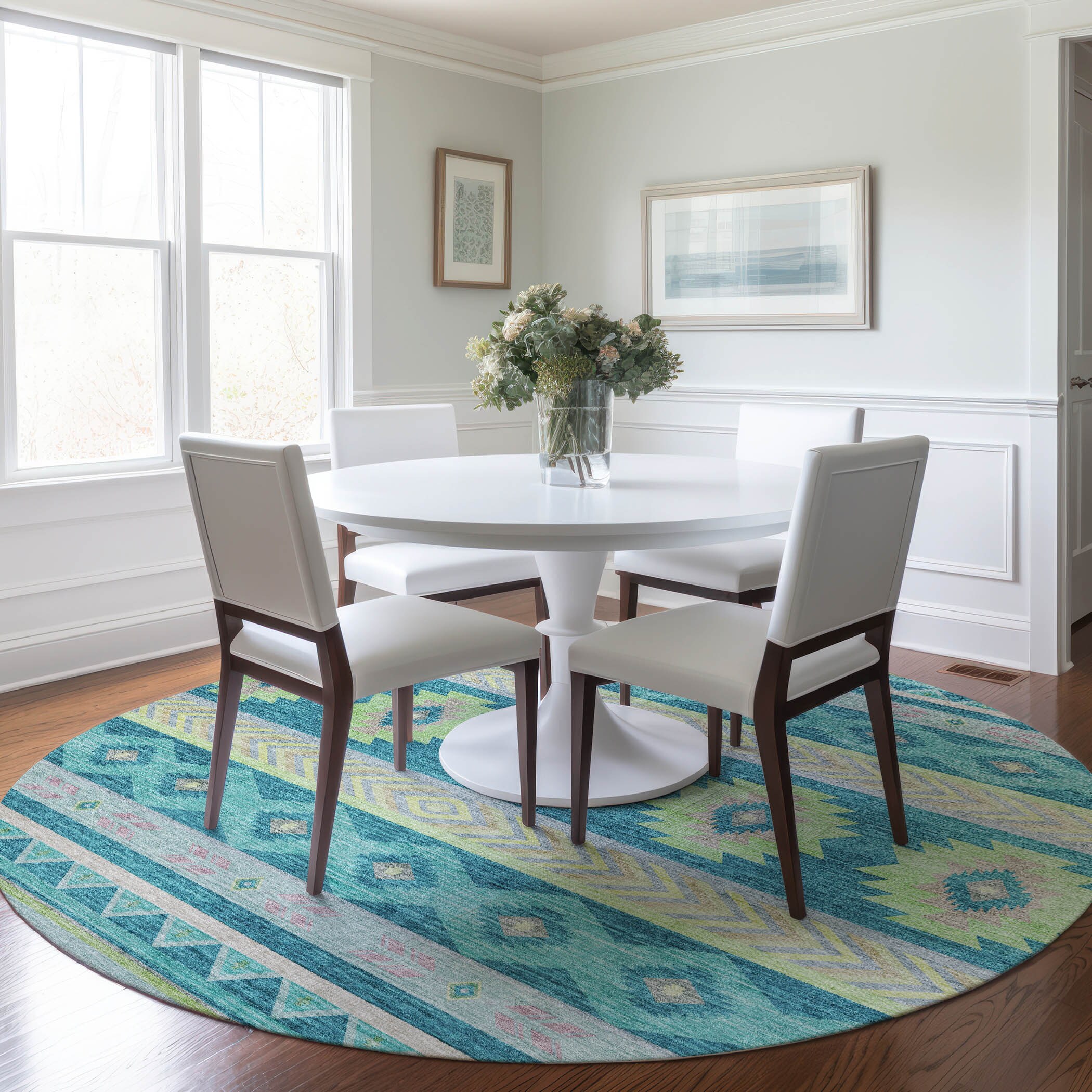 Addison Rugs AMF178PC8RO Mayfield AMF178PC 8 x 8 (ft) Loomed Polyester Peacock Round Indoor Geometric Machine washable Area rug