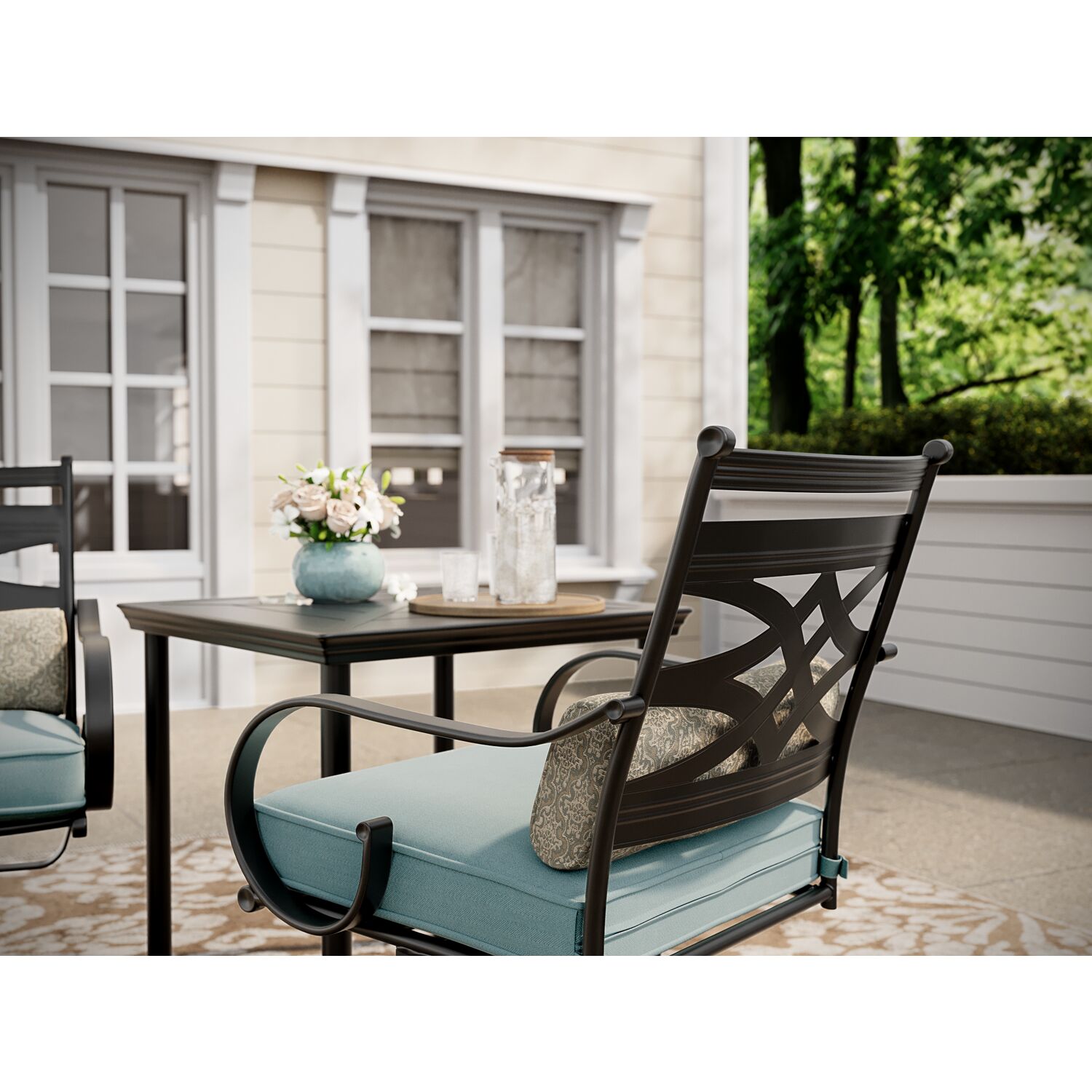 Montclair Ocean Blue 3-Piece Outdoor Bistro Set with Swivel Rockers