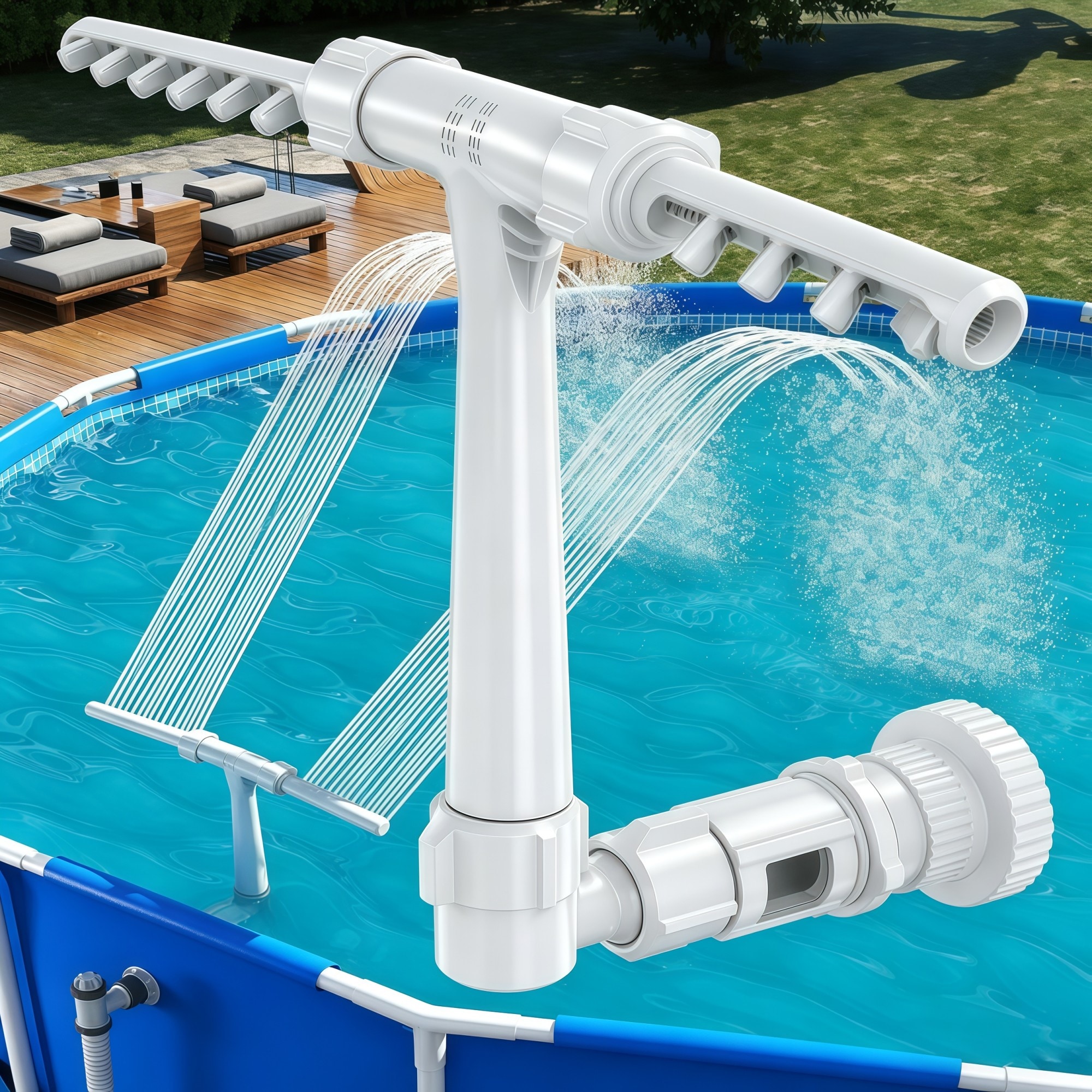 Numhew NHSEAN4477 8.2in L 4.2in W 8.2in H Dual-Spray Adjustable Gray Pool Fountain