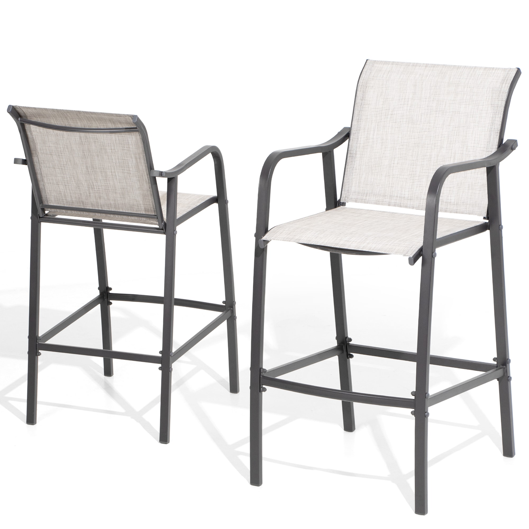 Crestlive Products CL-ST006GRB Teslin bar chair set of two Set of 2 Brown Metal Frame Stationary Bar Stool Chair with Gray Mesh Seat