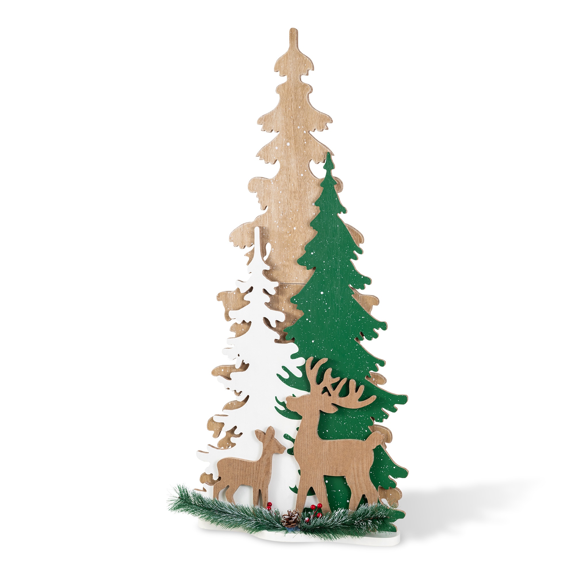 Glitzhome Layered Tree and Woodland Reindeer Christmas Decor