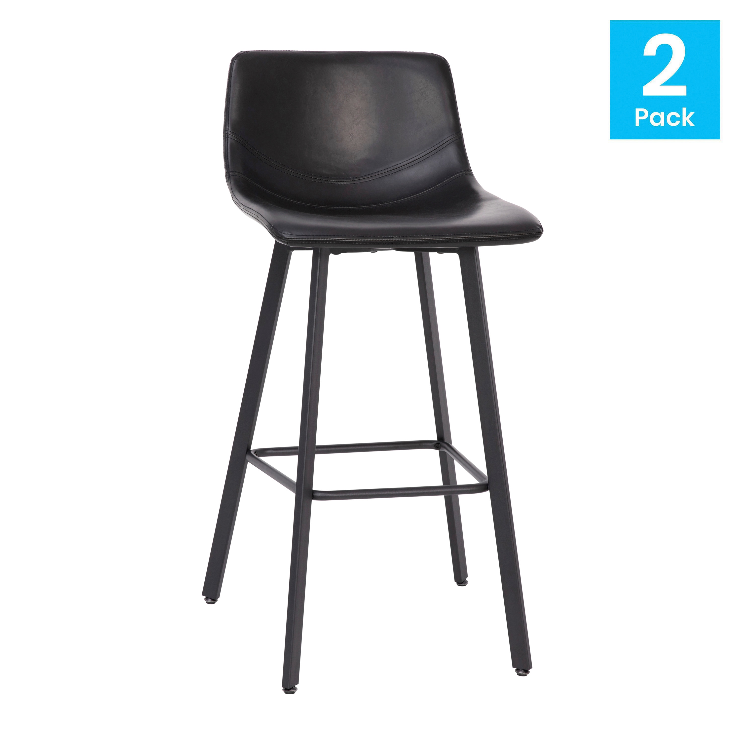 Black Faux Leather and Metal Counter Stool Set
