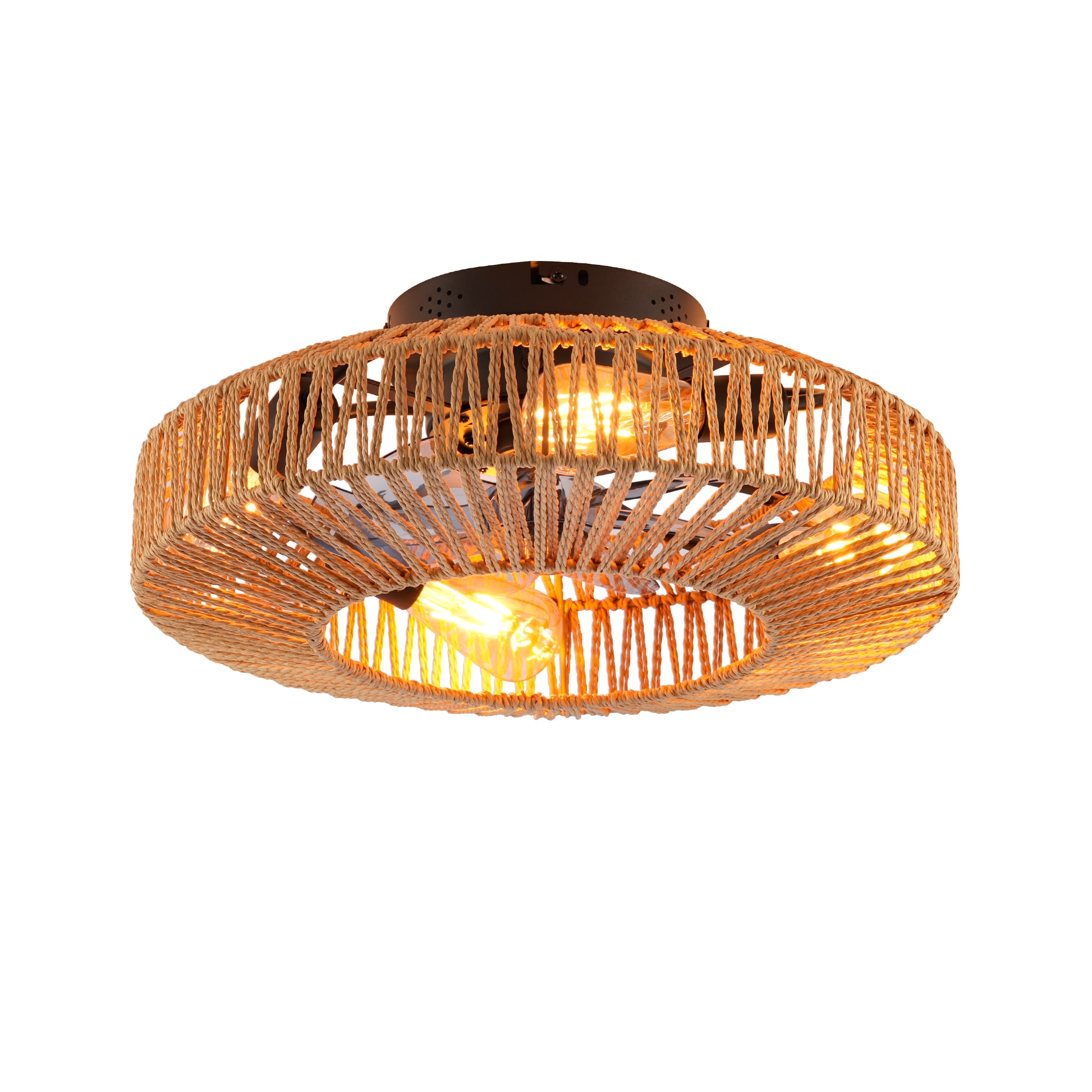 Tatayosi P1-6P358497 20 Inches Rope Caged Ceiling Fans with Remote Flush Mount Ceiling Fan with Light Low Profile Chandelier 6 Speed DC Motor Reversible Ceiling Fan For Living Room Bedroom. NOT INCLUDED BULBS-Matte Black