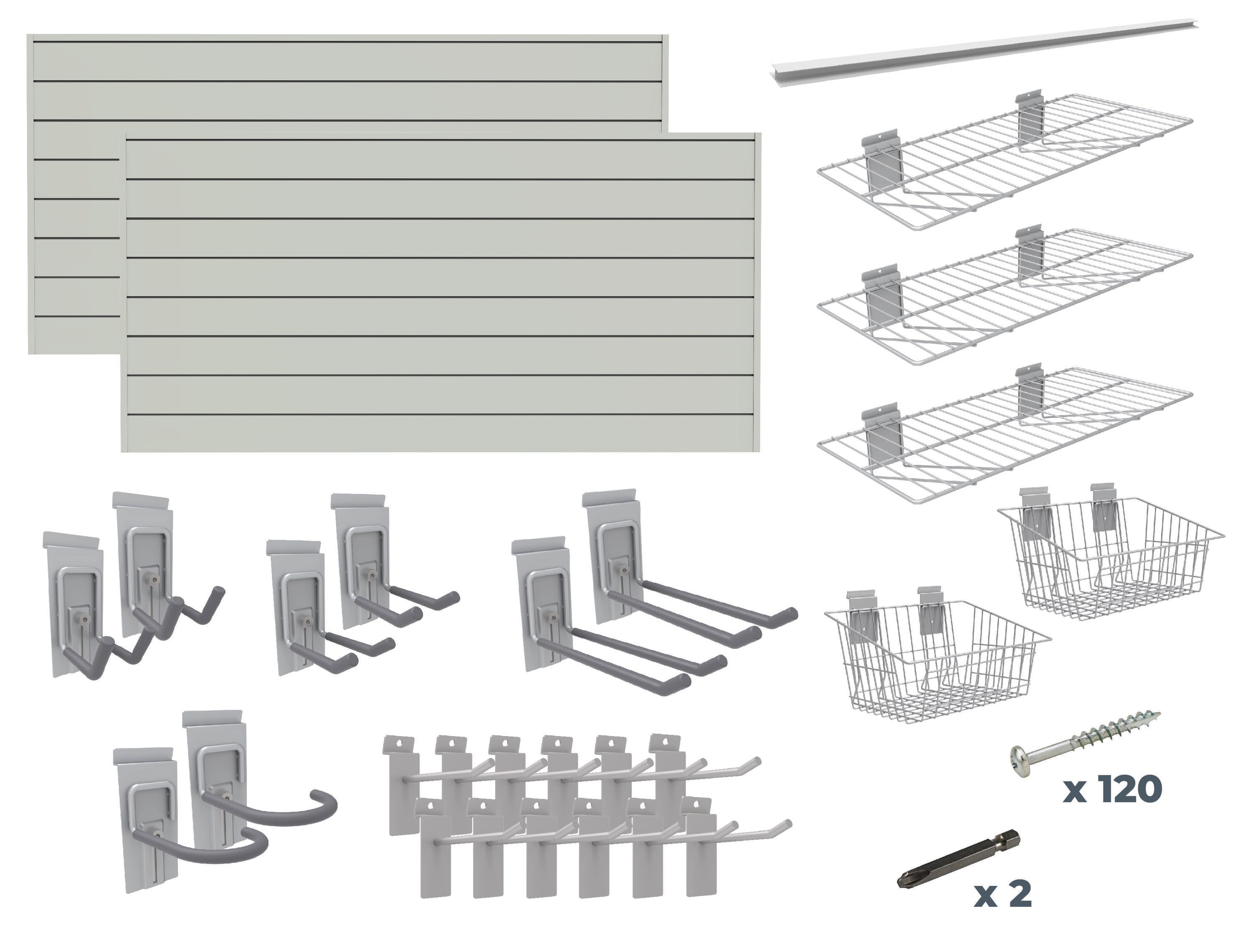 17 Piece Slatwall Panel, Heavy Duty Shelf, Sports Hook Storage Set