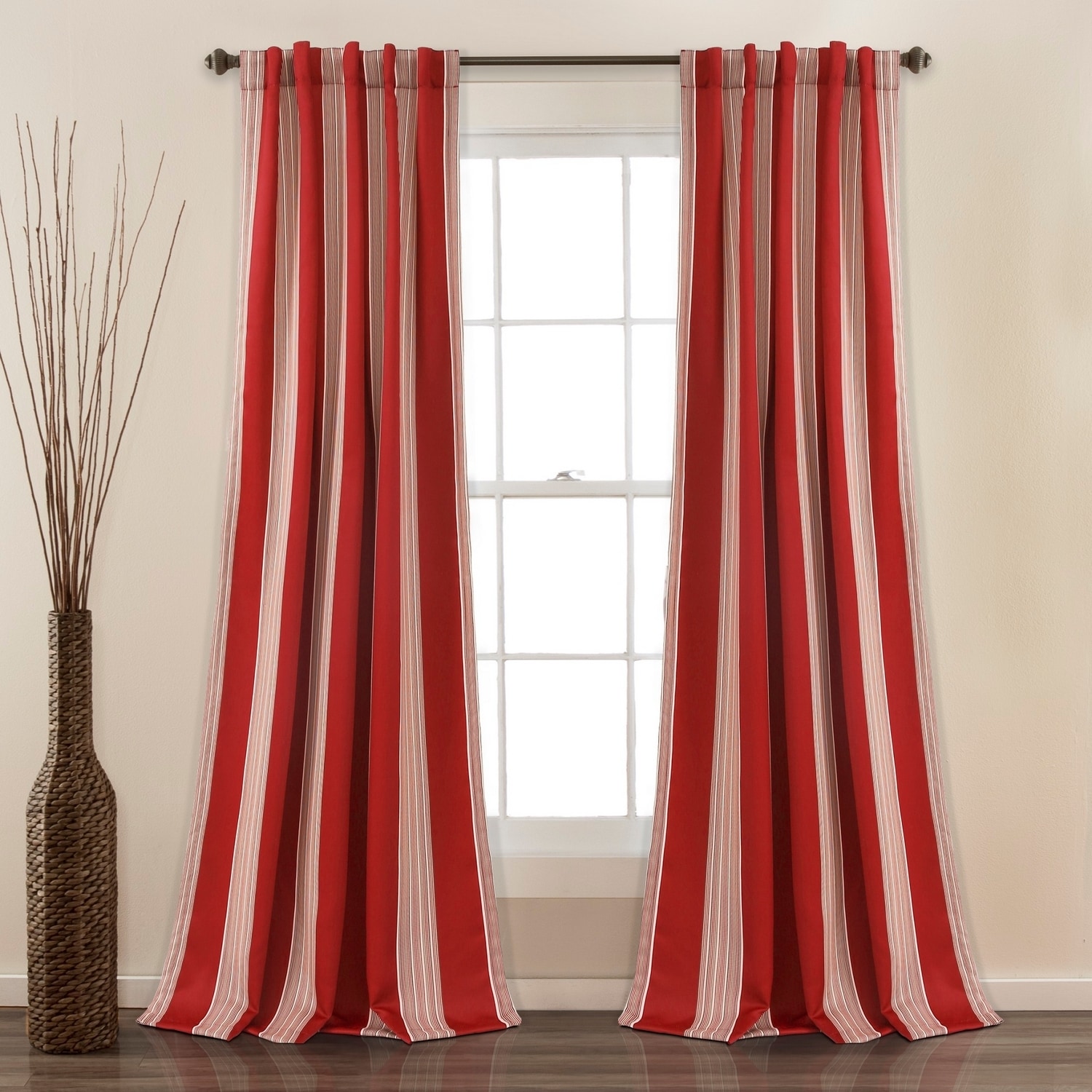 Lush Decor 16T001366 84-Inches Red Striped Light filtering Back tab Curtain panel pair