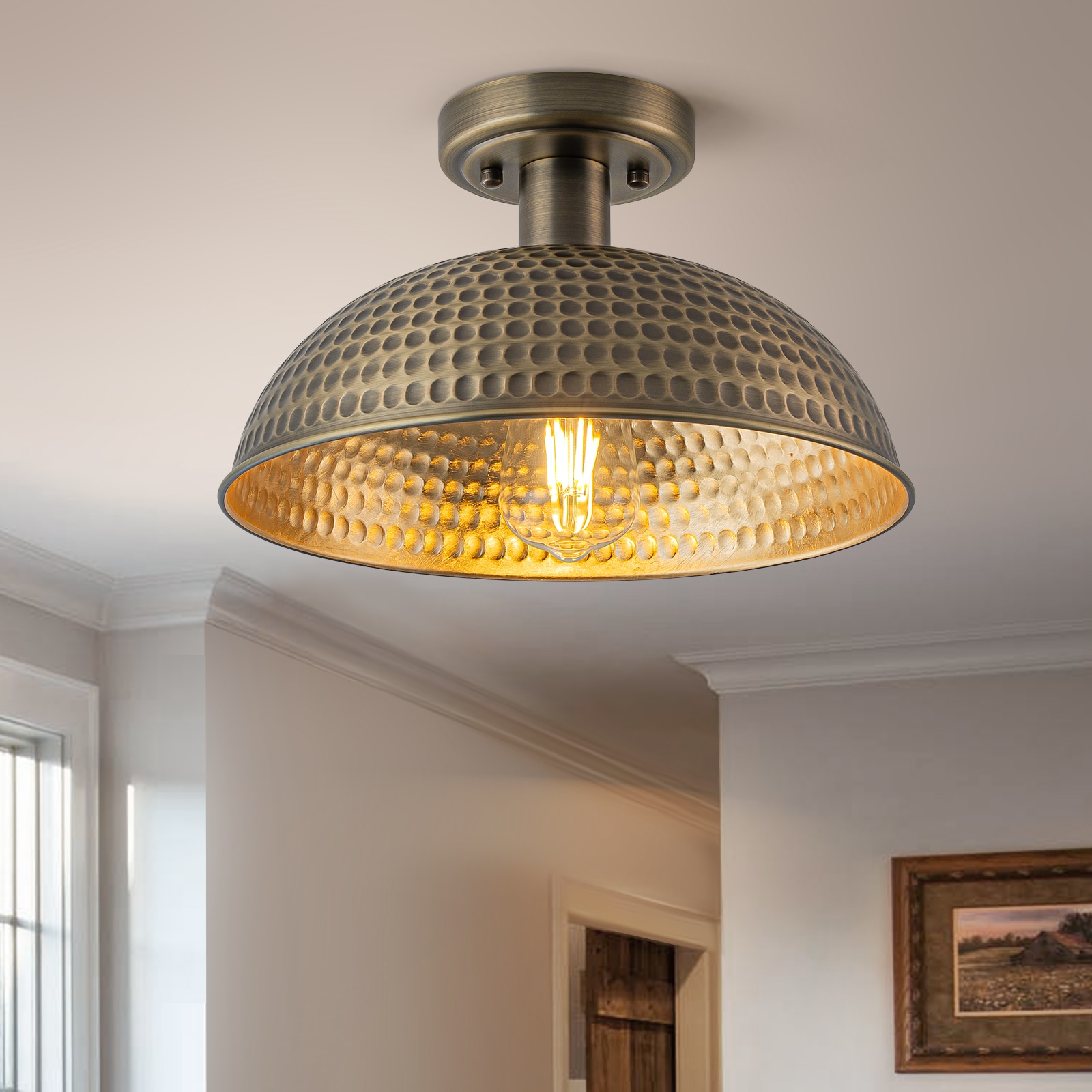 LLHZSY CL-1067013 1 -Light 12.2-in Brushed Bronze Semi Flush Mount Light