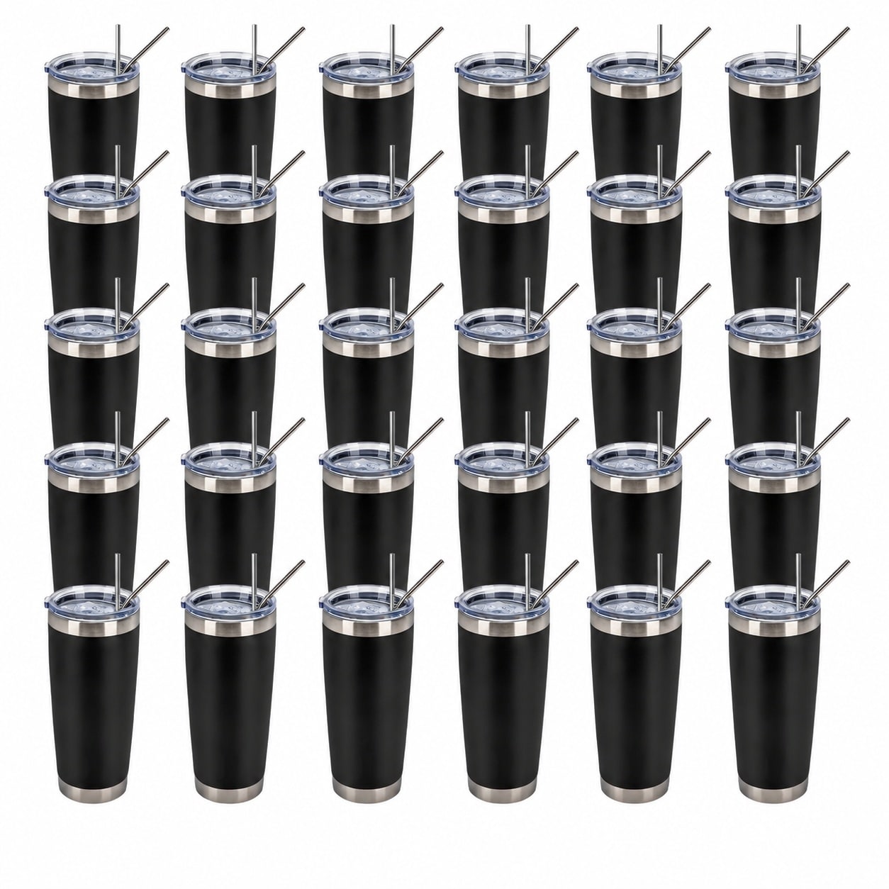 Aoibox  32 Pack 20 oz Black Stainless Steel Insulated Tumblers with Lids Straws Bulk Powder Coated Travel Mugs