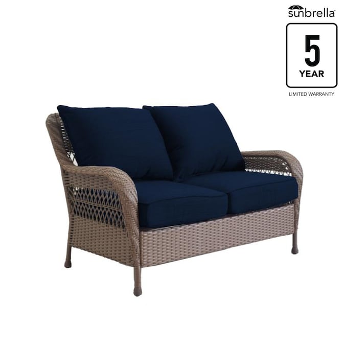 Allen Roth Glenlee Wicker Outdoor Loveseat With Cushion S And Canvas Navy Steel Frame In The Patio Sectionals Sofas Department At Com - Patio Furniture Wicker Loveseat